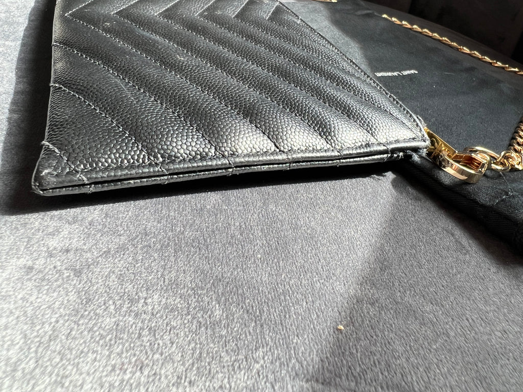 Black YSL monogram clutch wallet on chain