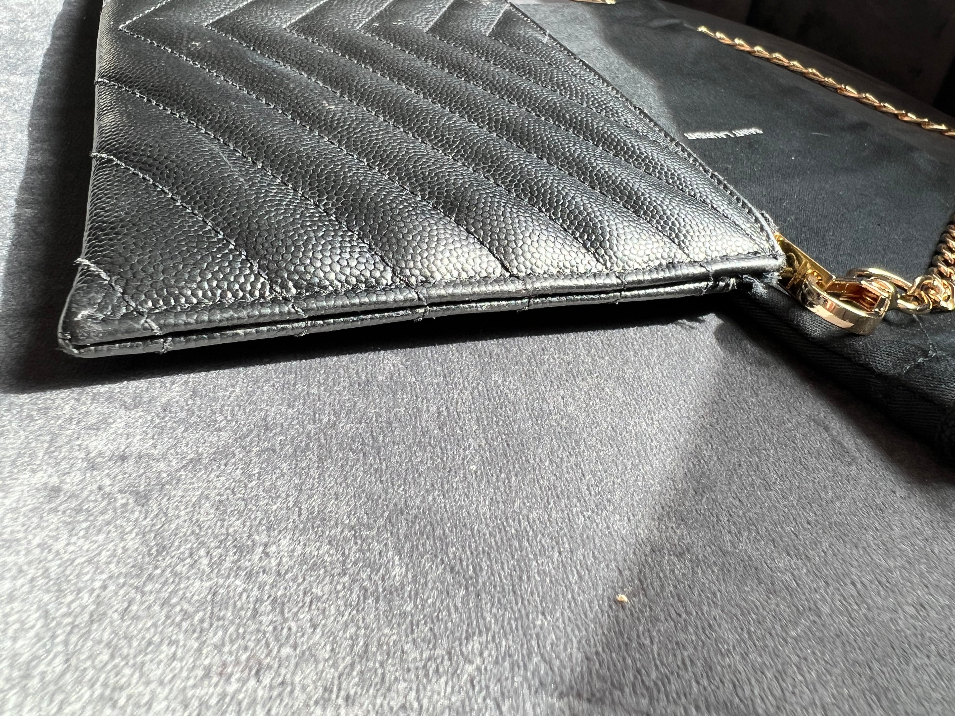 Black YSL monogram clutch wallet on chain