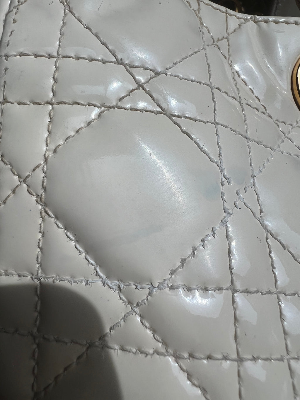CHRISTIAN DIOR Patent Cannage Large Lady Dior Ivory
