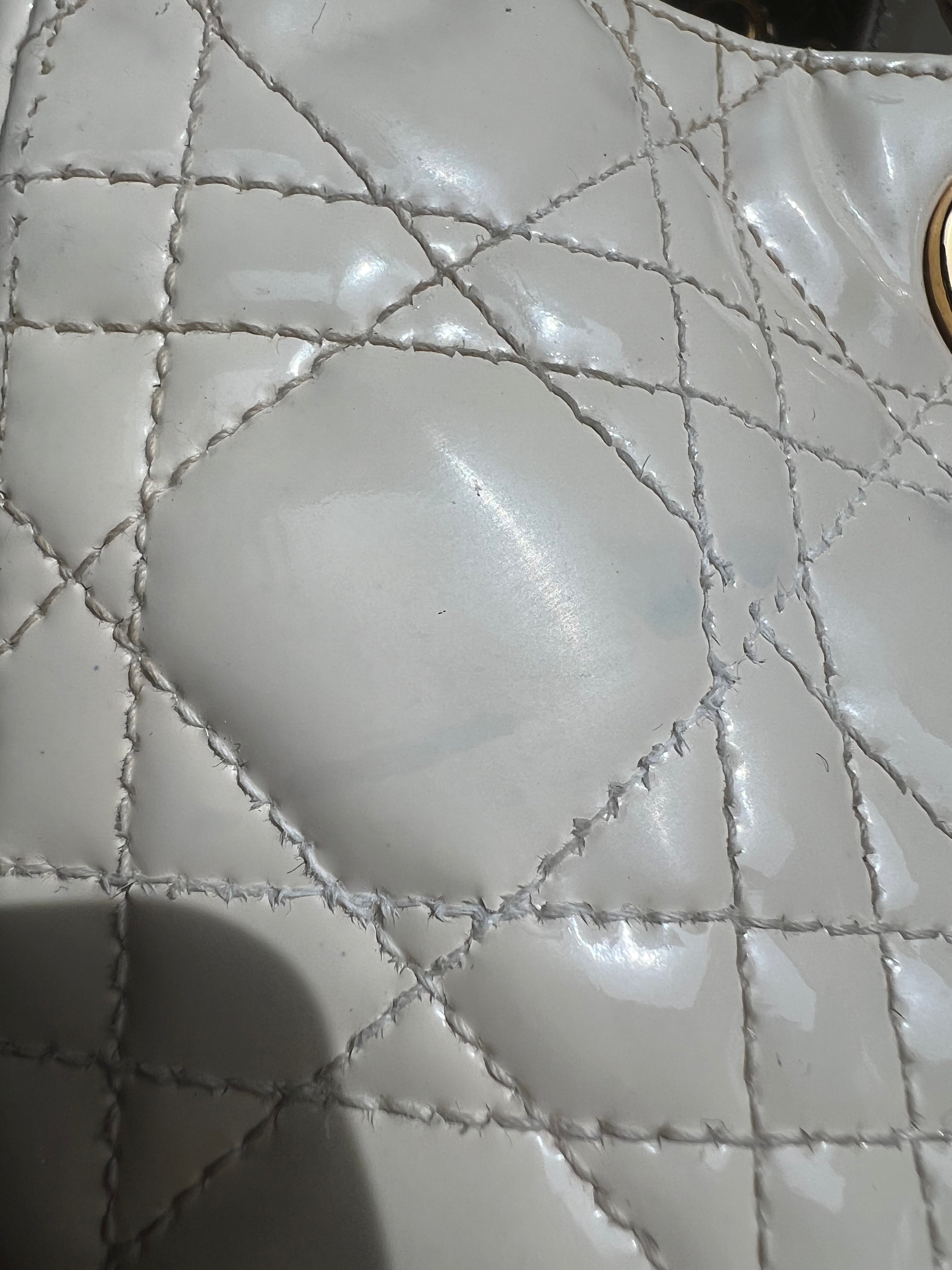 CHRISTIAN DIOR Patent Cannage Large Lady Dior Ivory