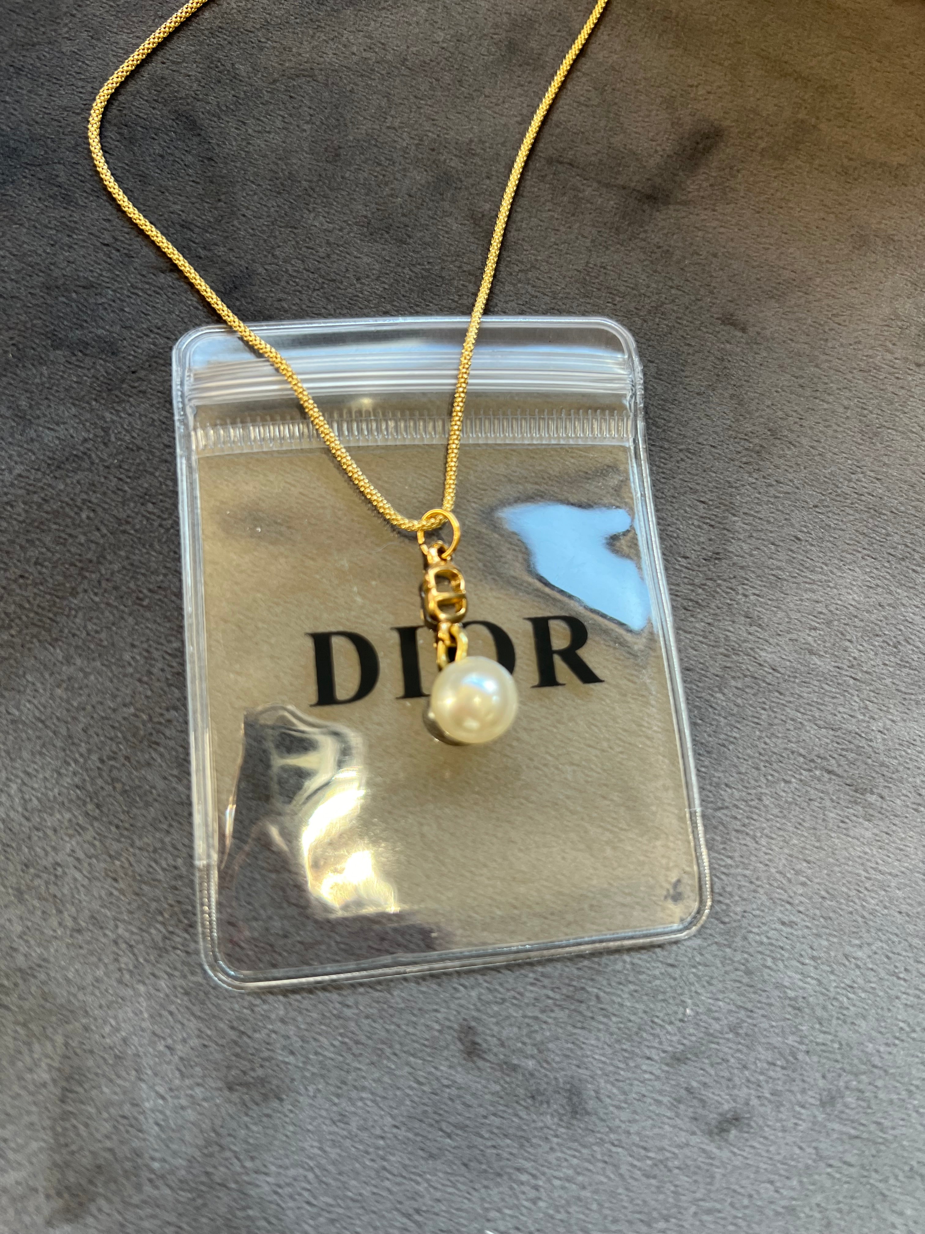 Christian Dior Pearl CD charm necklace