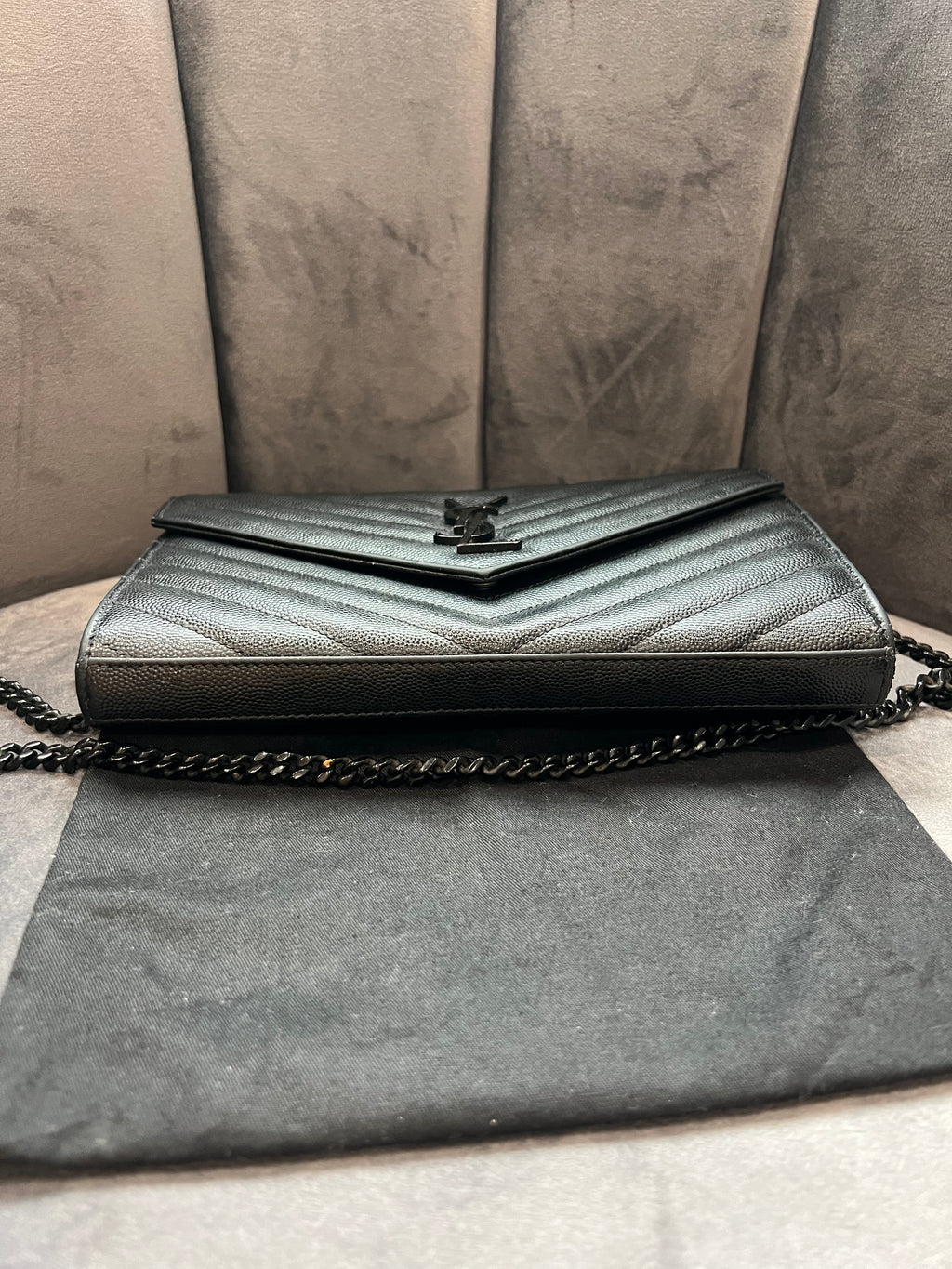 Yves Saint Laurent Cassandre envelope flap crossbody all black