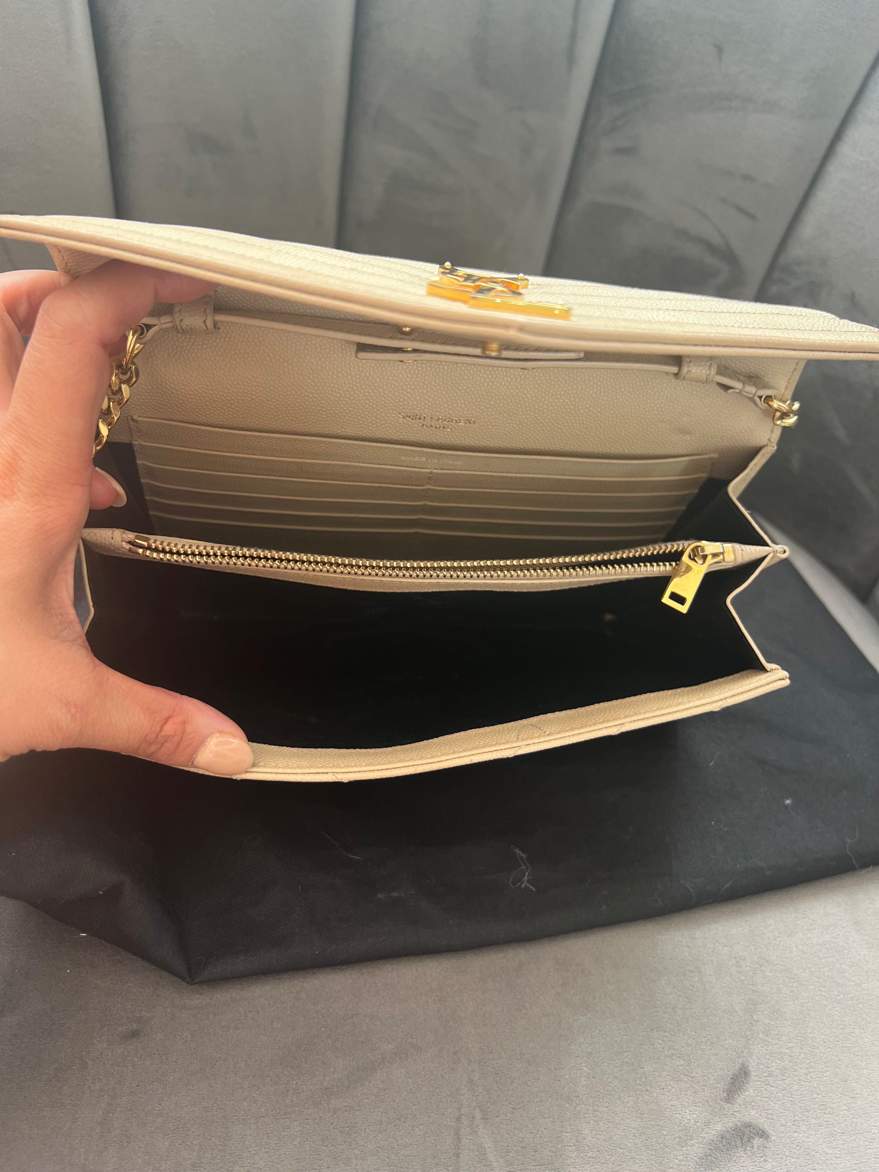 YSL cassandre flap large wallet on chain beige