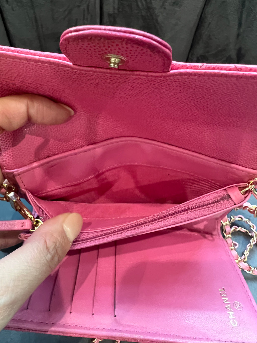 Chanel caviar mini wallet on chain
