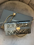 Chanel Boy Gusseted black wallet on chain