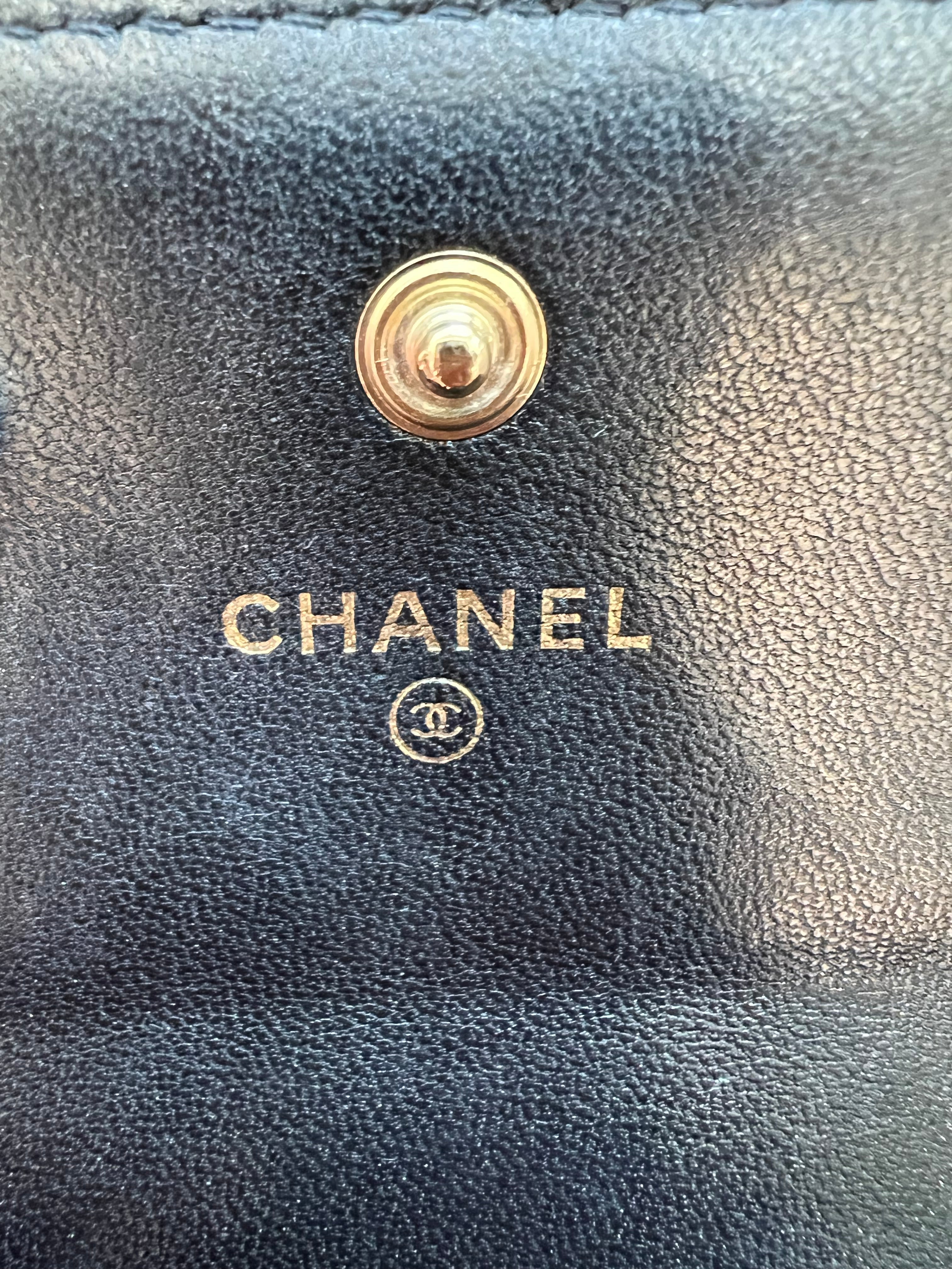 Chanel Boy Gusseted black wallet on chain