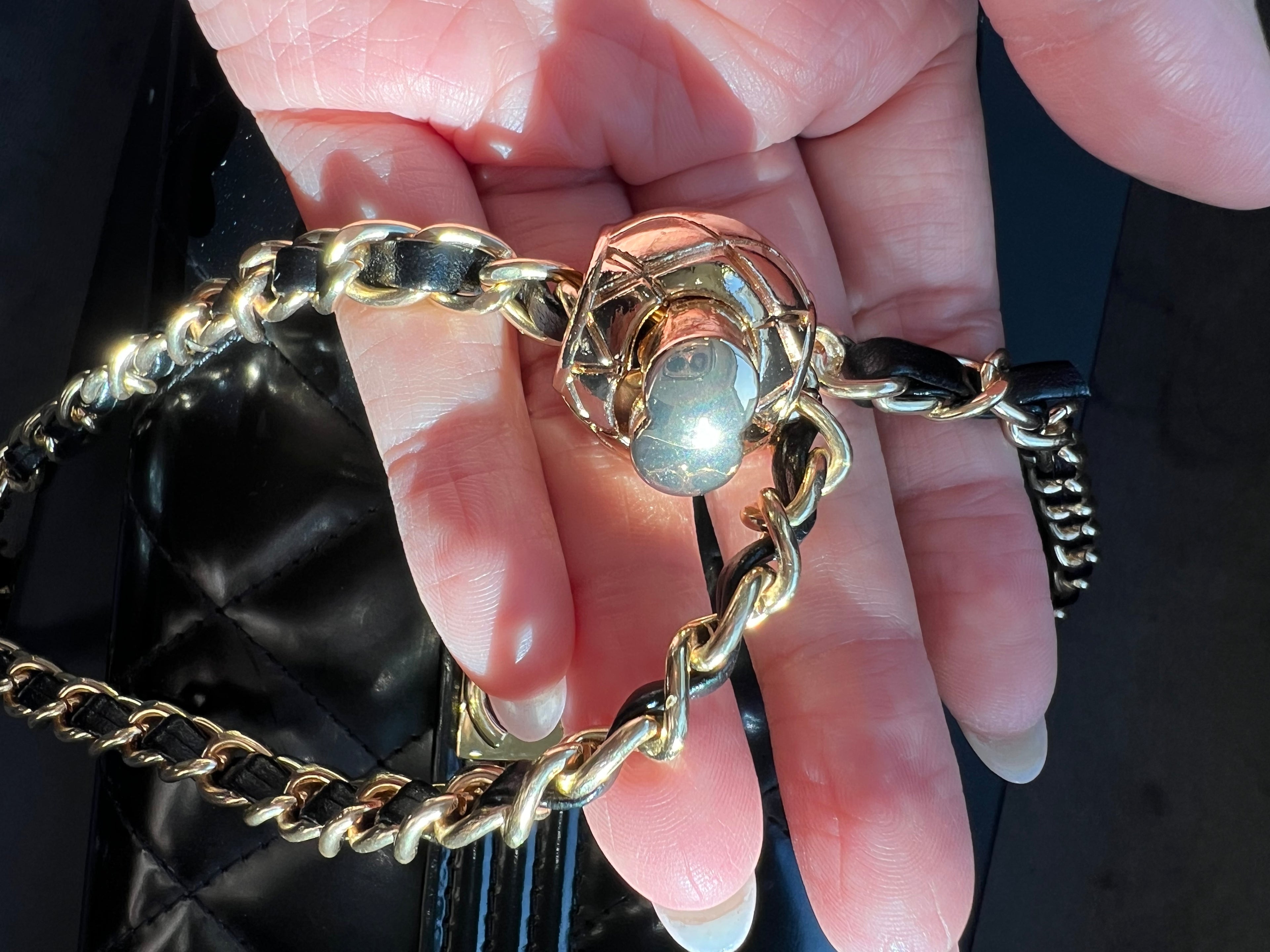 Chanel Boy Gusseted black wallet on chain