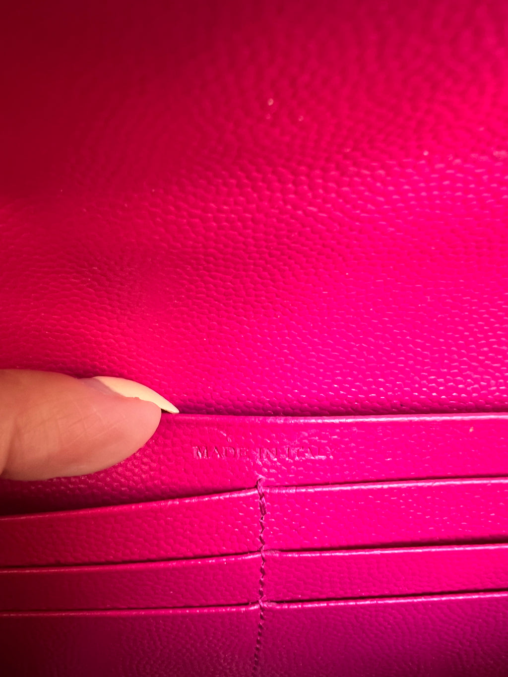 Pink YSL cassandre wallet on chain