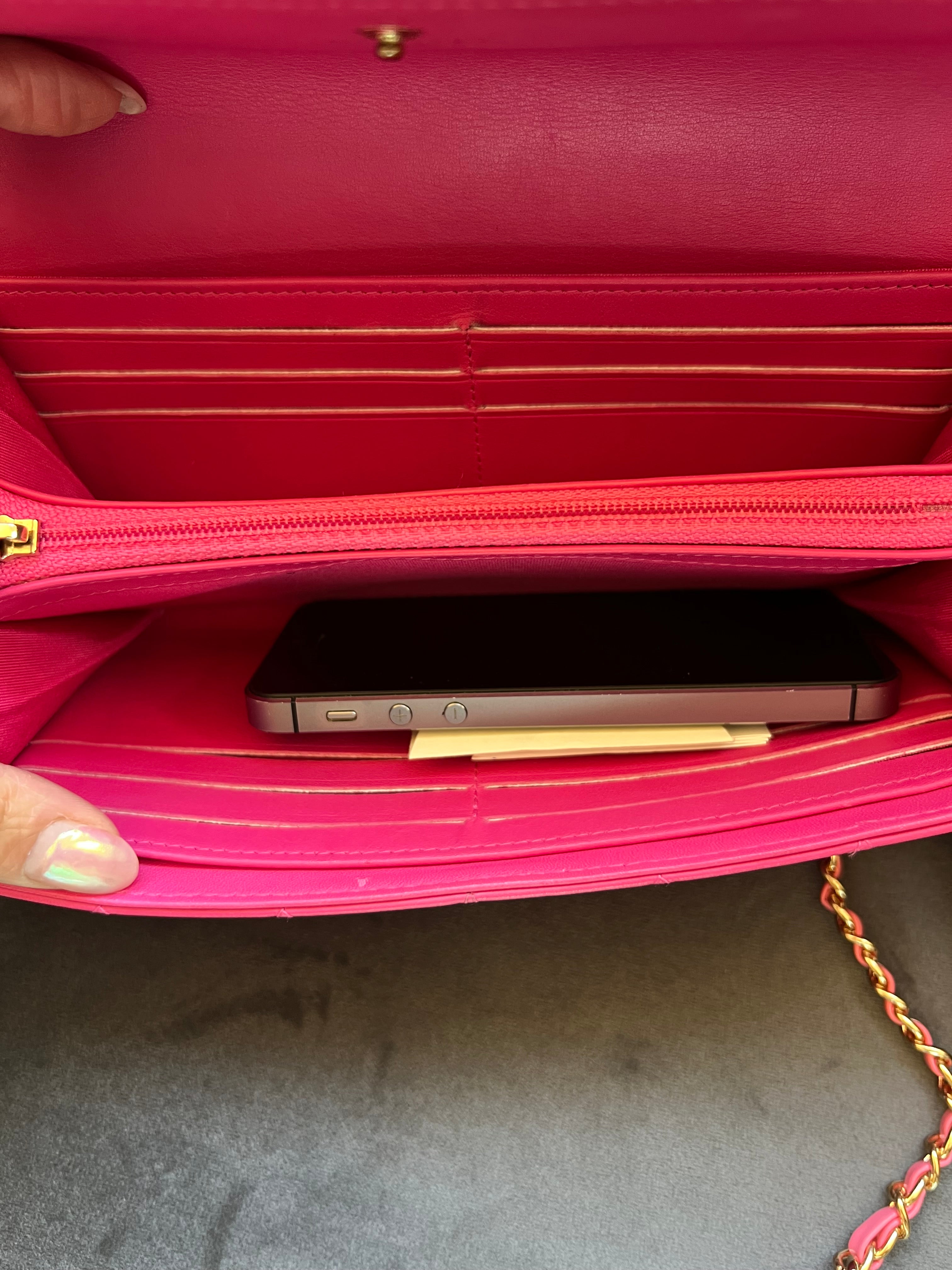 Pink Chanel Boy Gusseted wallet on chain