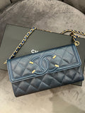 Chanel Navy Blue Large Filigree Gusset Flap Chanel Wallet On Chain