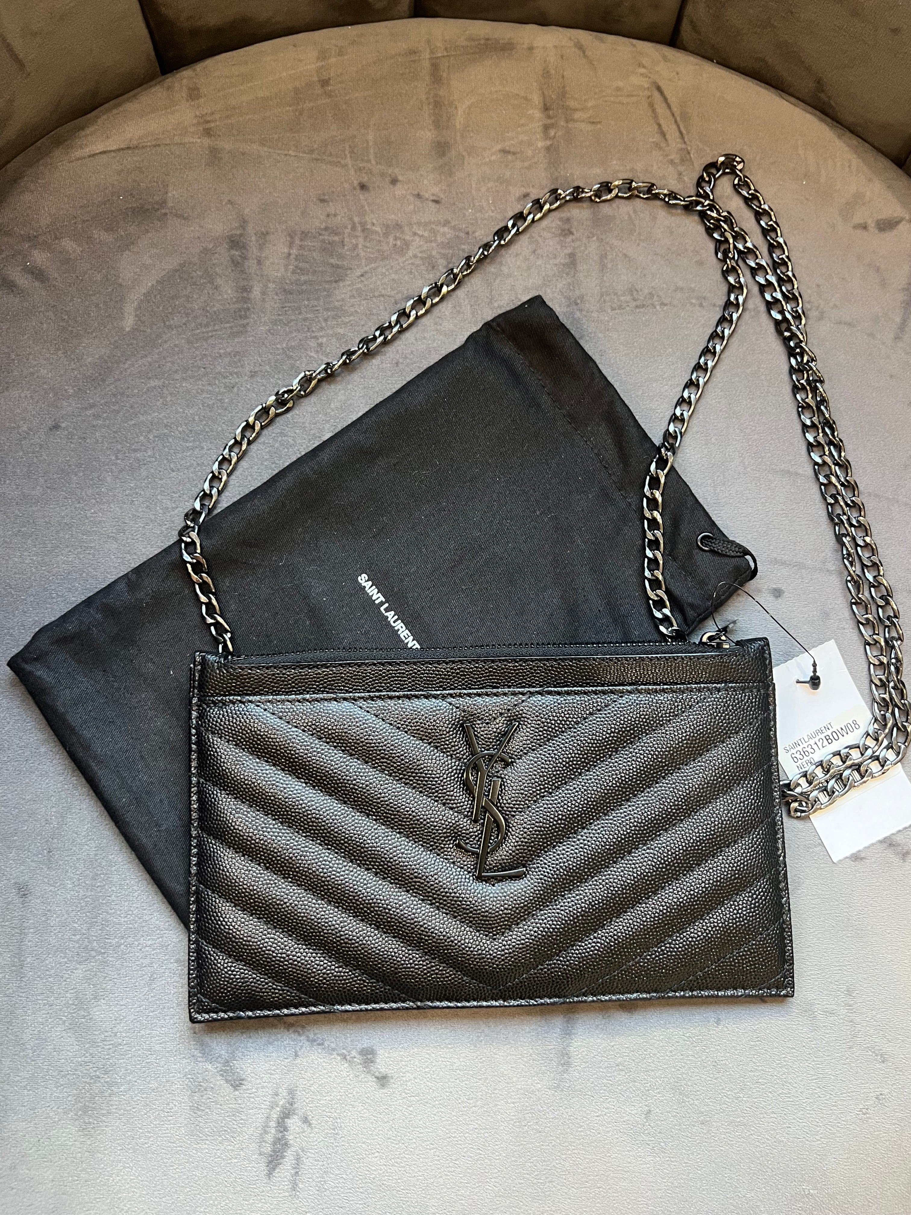 NWT Yves Saint Laurent black monogram clutch / crossbody