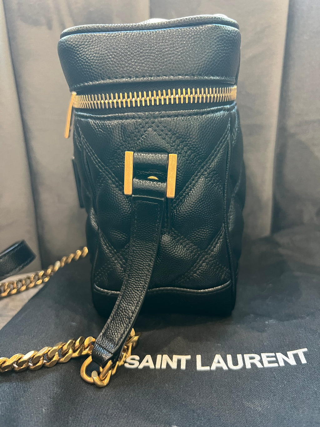 Saint Laurent Grain de Poudre Quilted 80s Vanity Bag Black