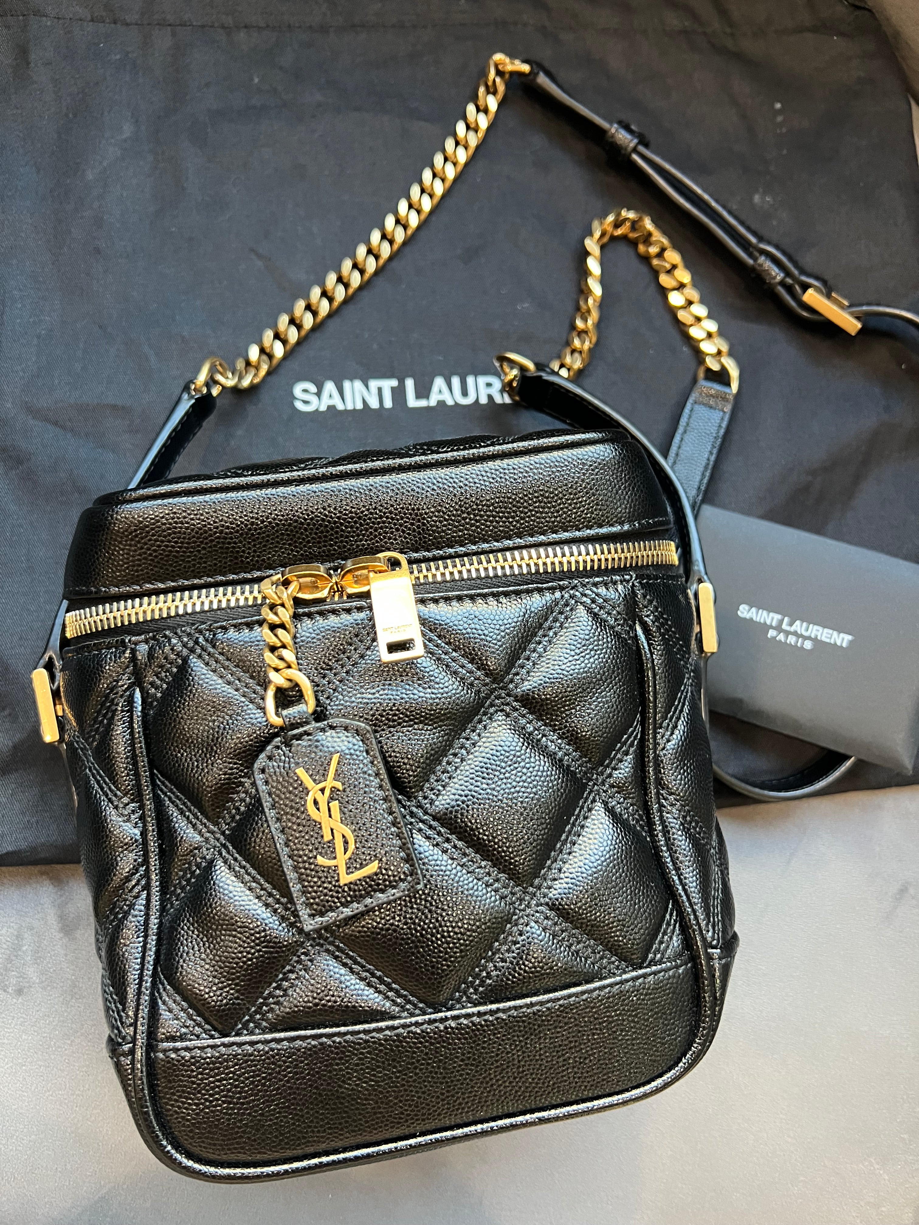 Saint Laurent Grain de Poudre Quilted 80s Vanity Bag Black
