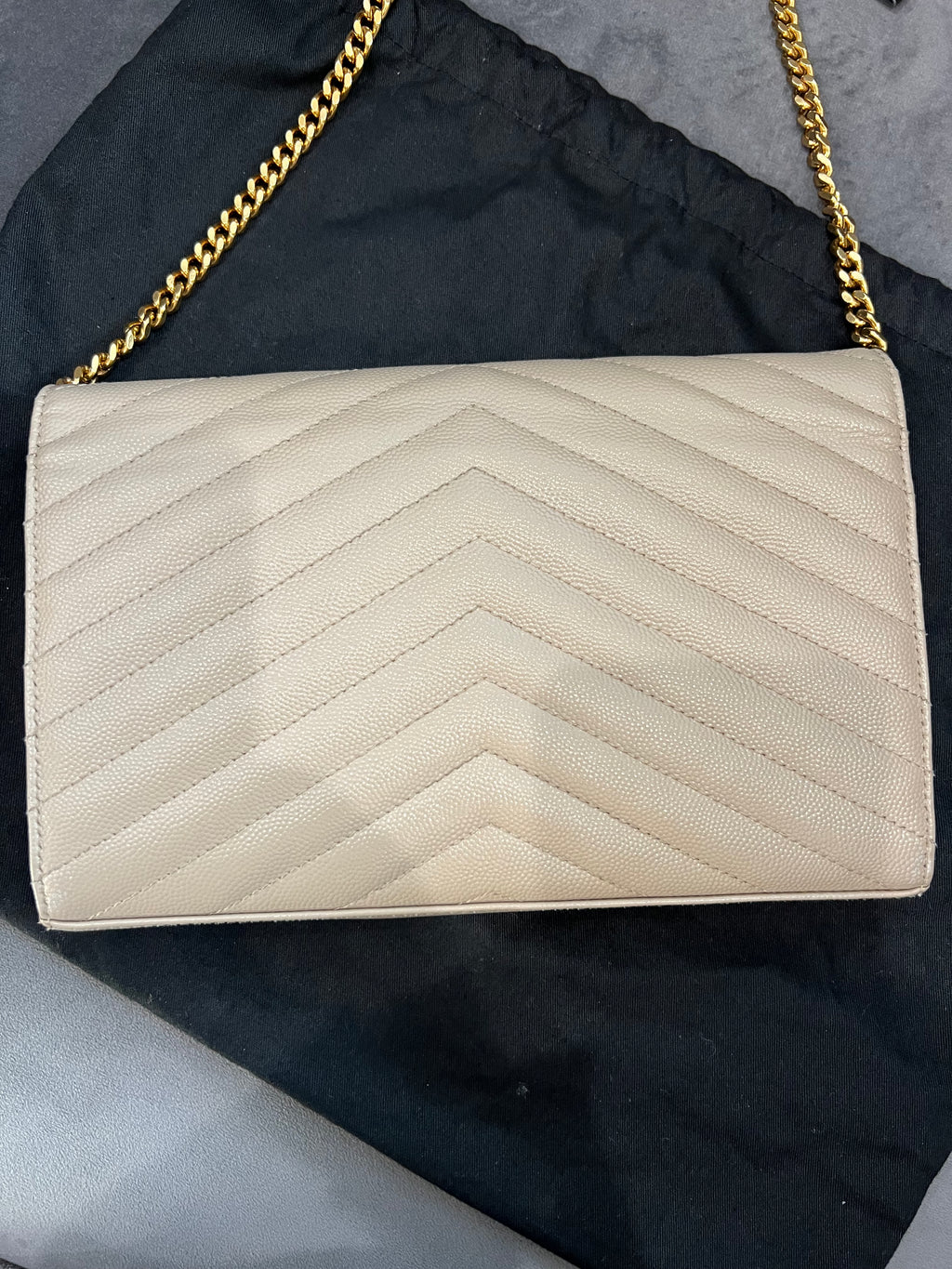 YSL cassandre flap large wallet on chain beige