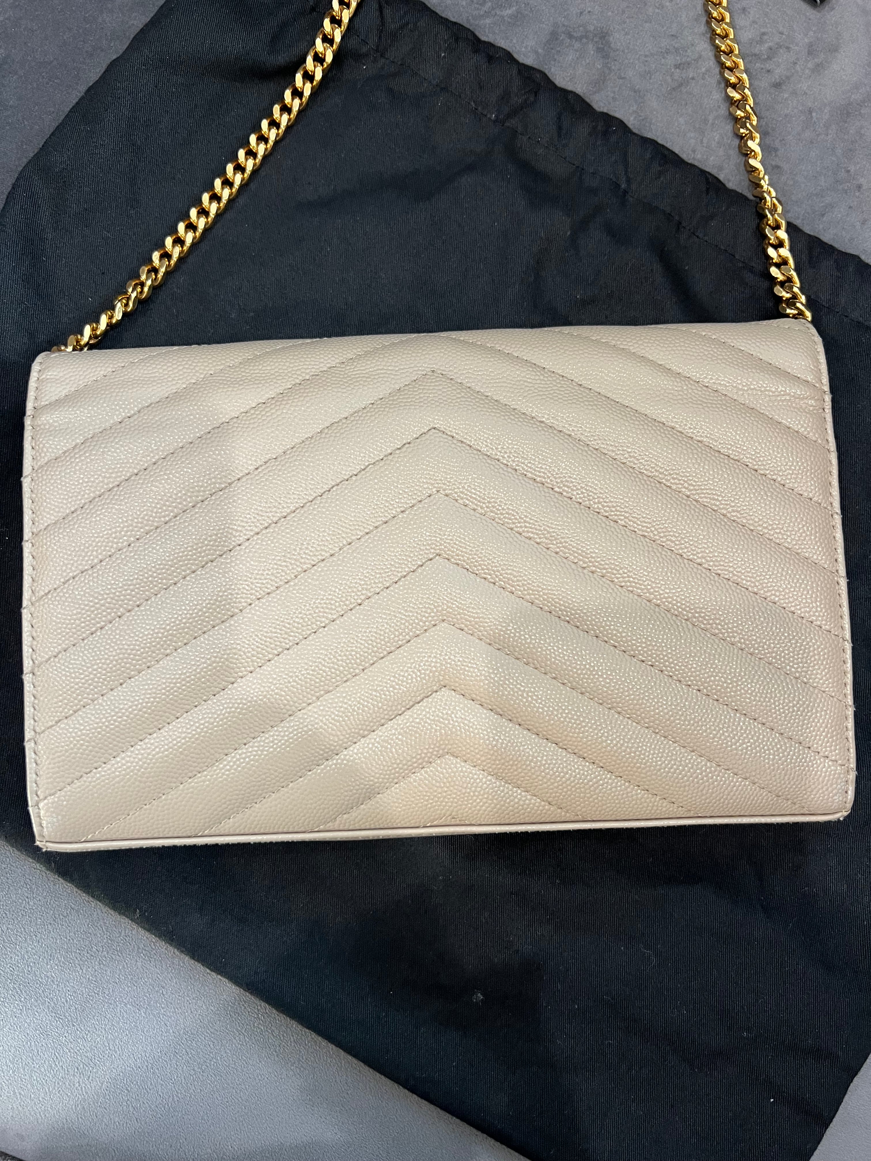 YSL cassandre flap large wallet on chain beige