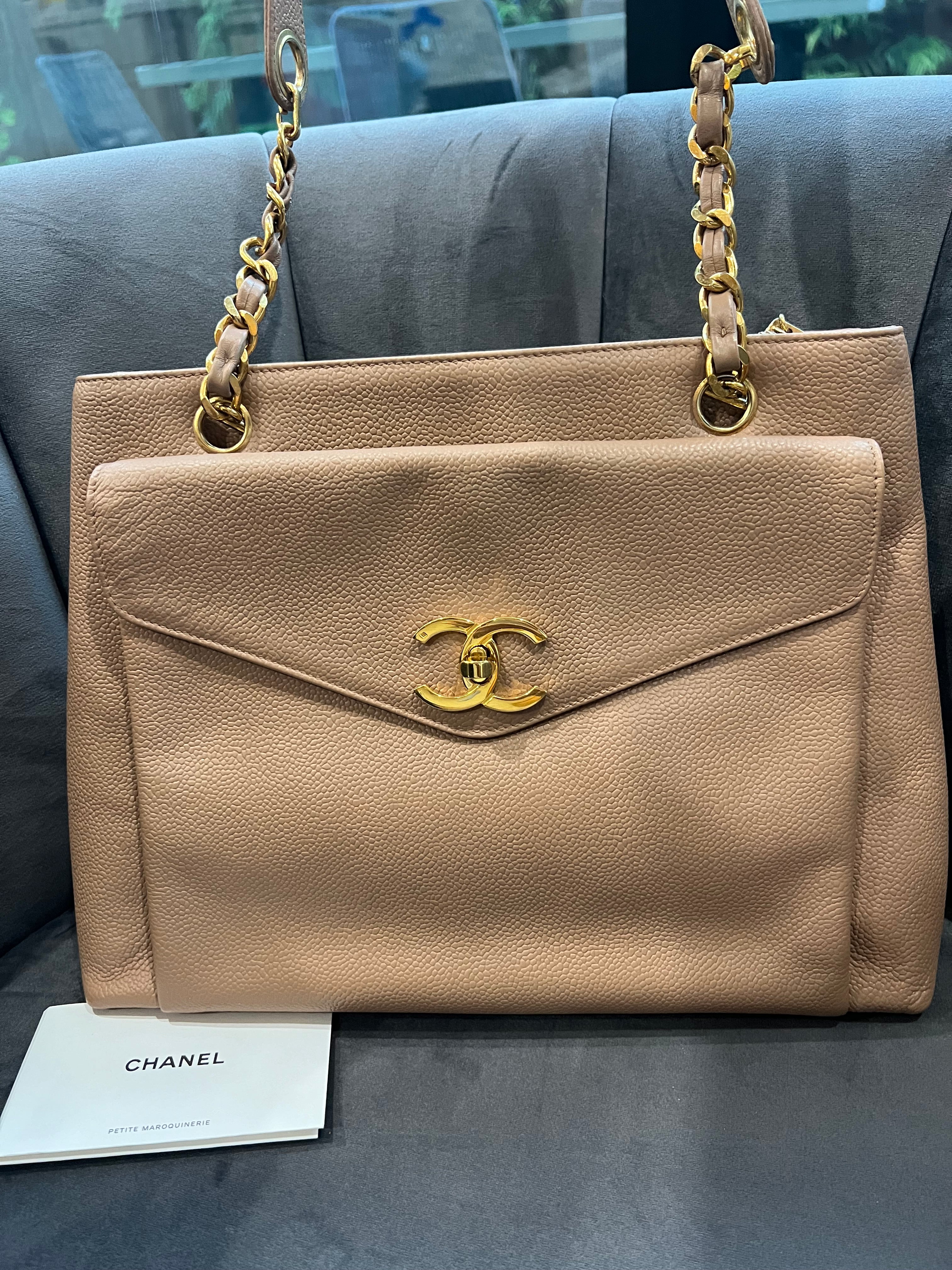 Chanel Caviar 24k Turnlock Tote Bag