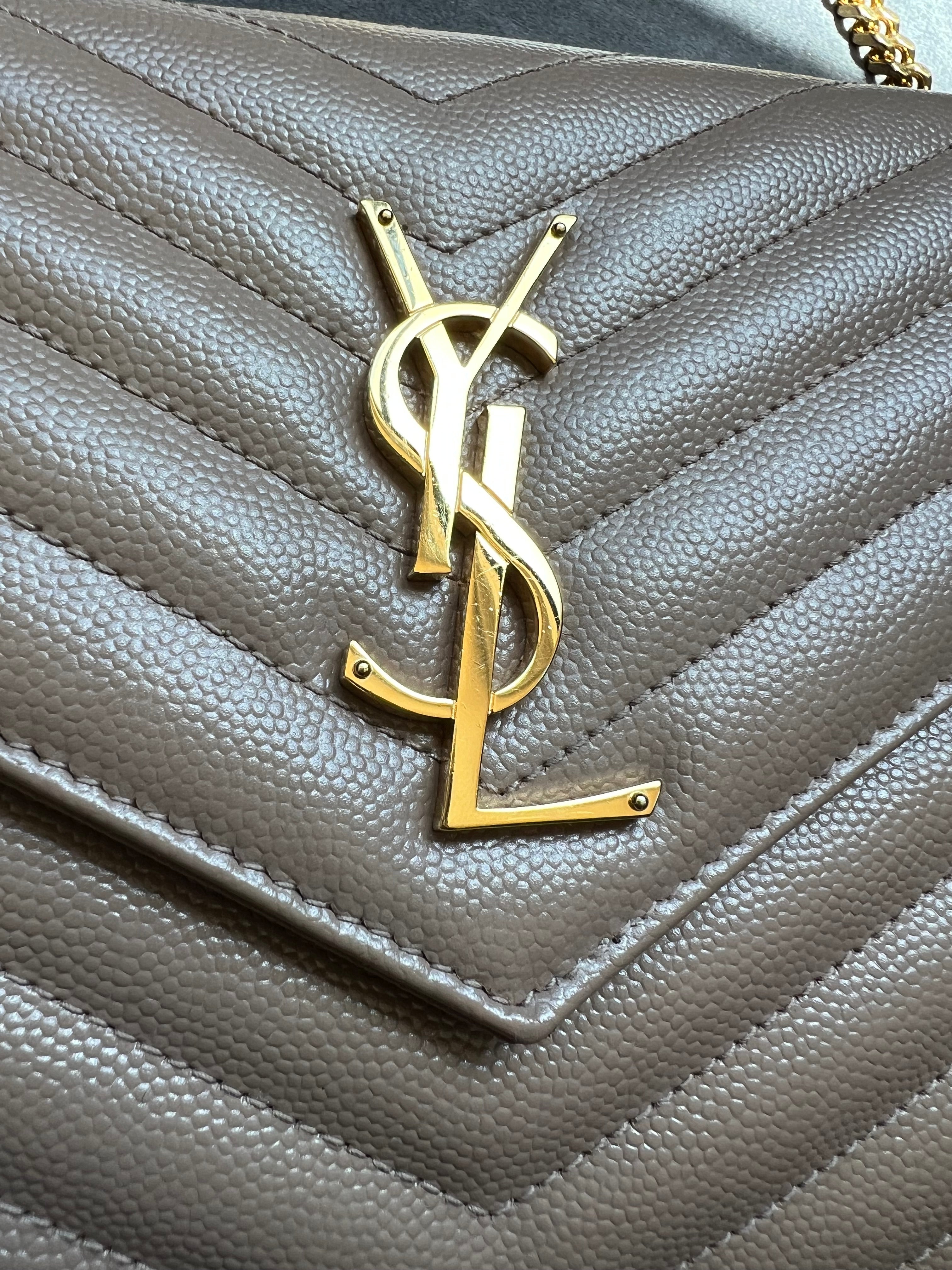 YSL cassadre envelope crossbody large dark beige