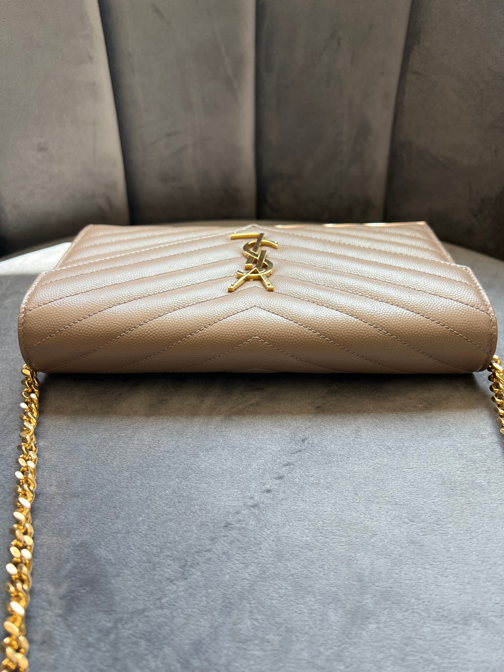 YSL cassadre envelope crossbody large dark beige