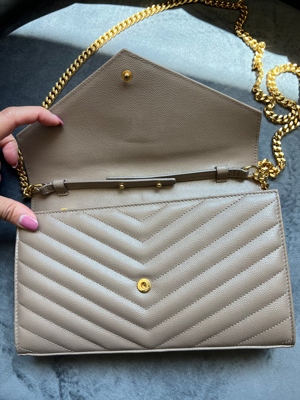 YSL cassadre envelope crossbody large dark beige