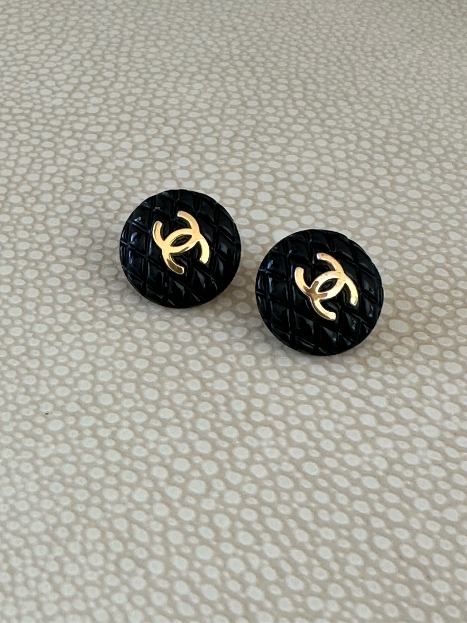 Vintage Chanel black resin earrings