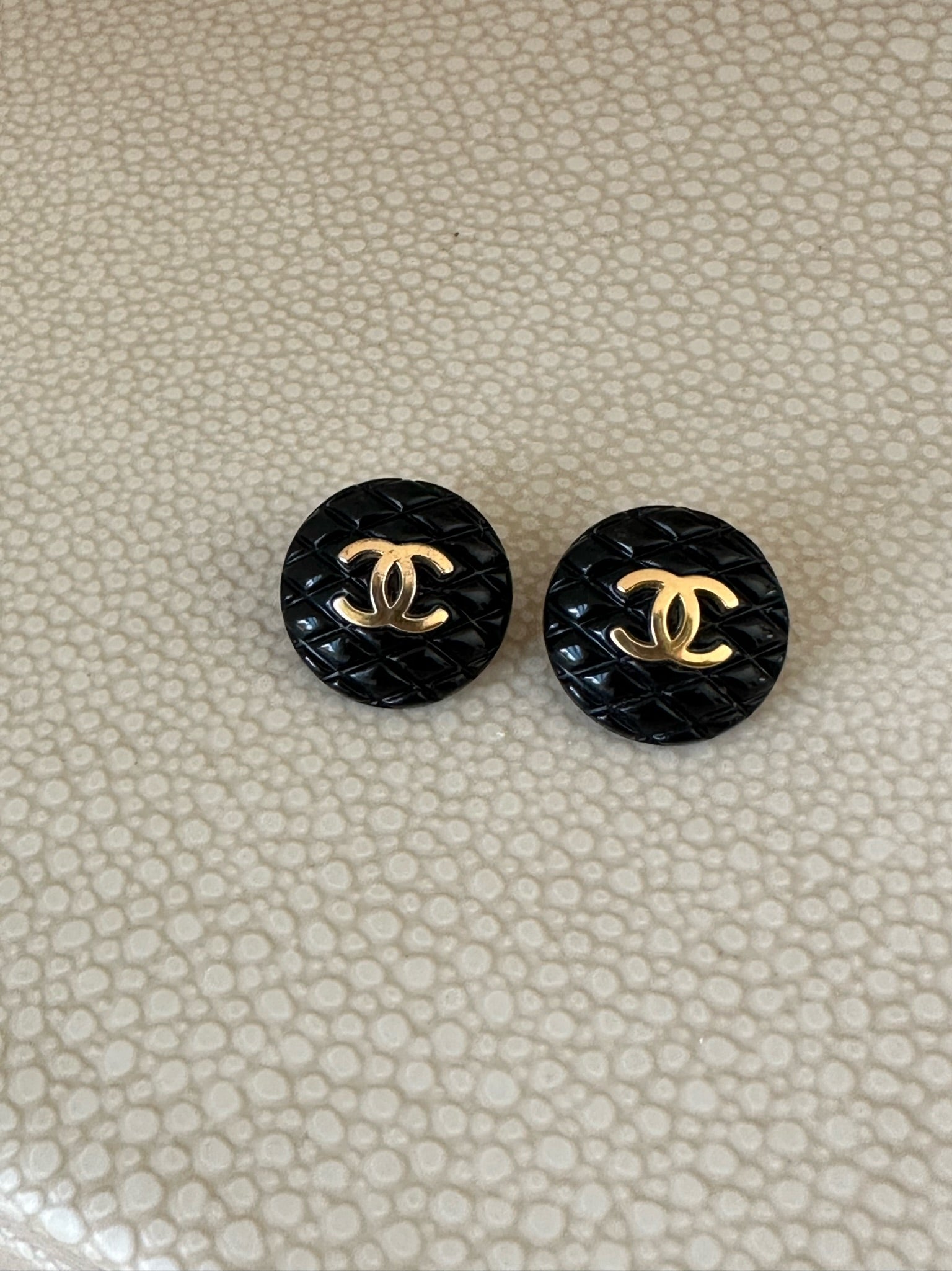 Vintage Chanel black resin earrings