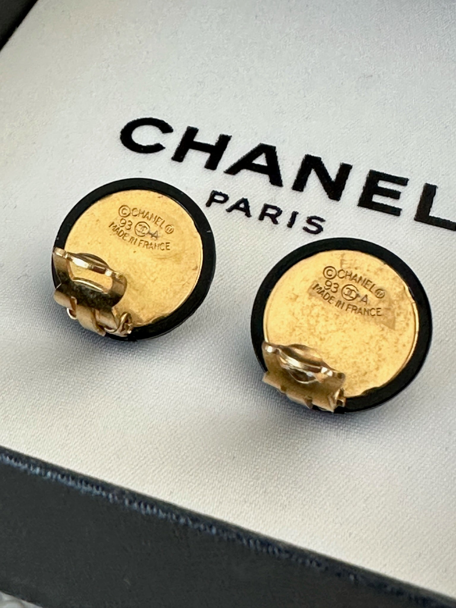 Vintage Chanel black resin earrings