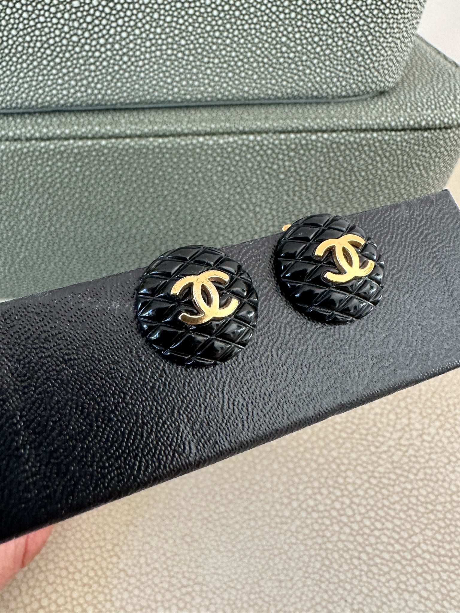 Vintage Chanel black resin earrings