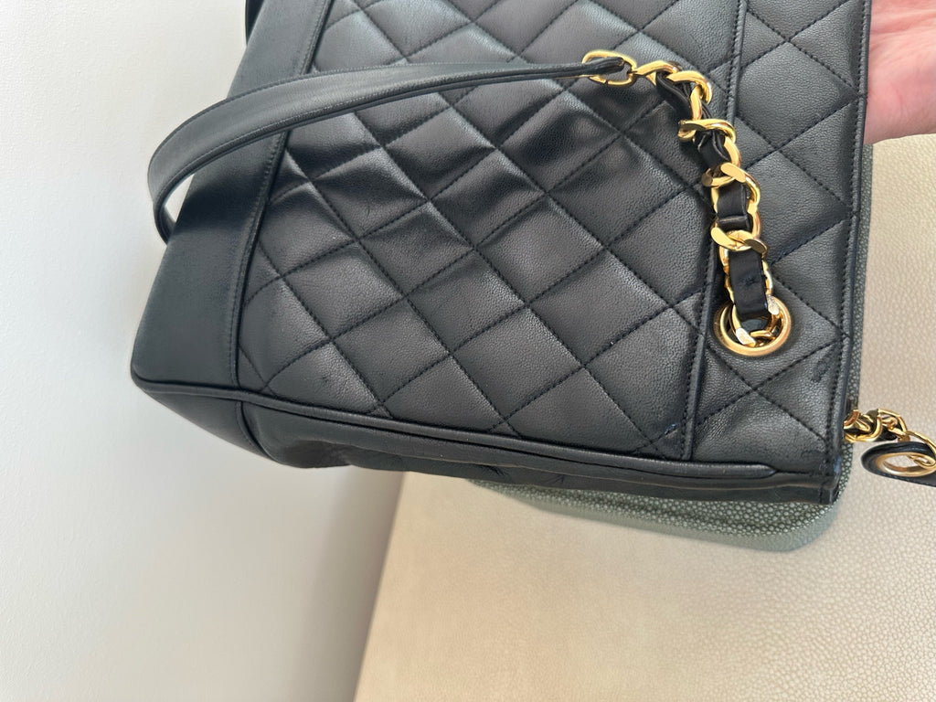 Vintage Chanel quilted tote 24k gold