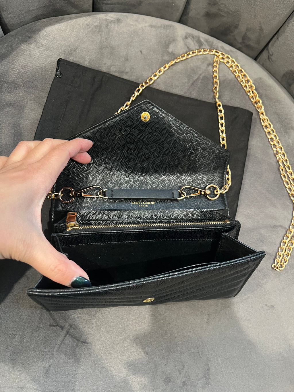 YSL monogram cassandre envelope wallet on chain