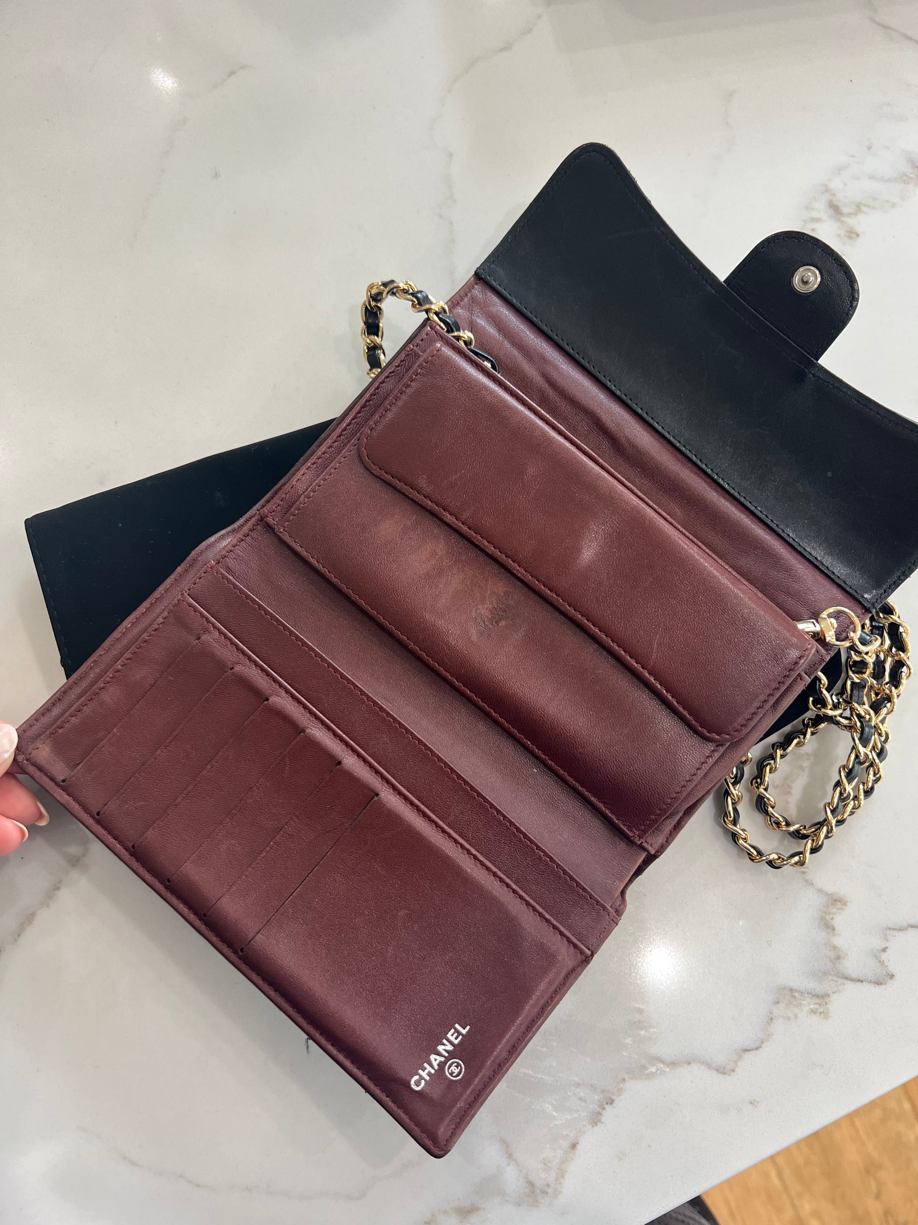 Black Chanel timeless wallet on chain
