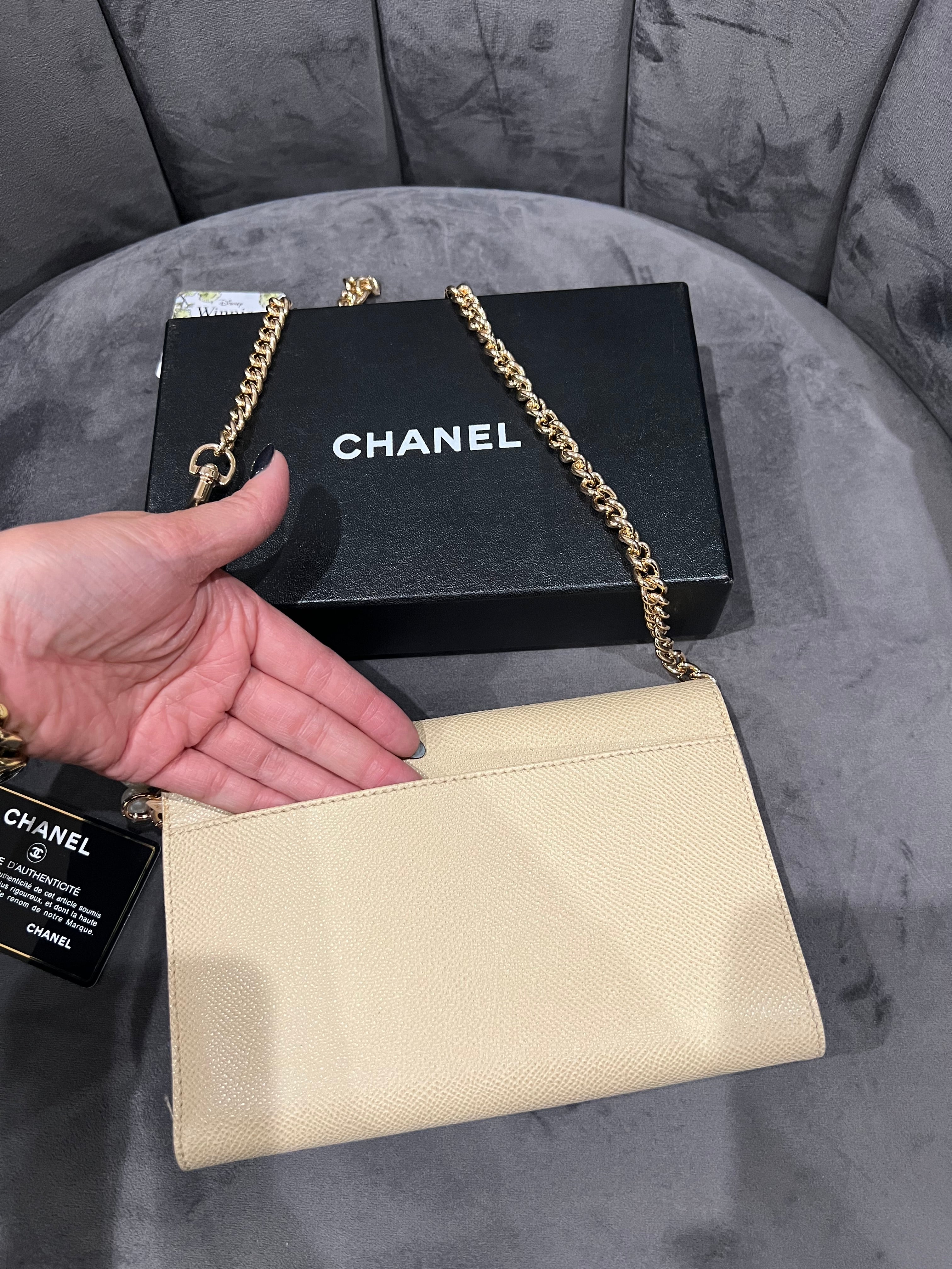 Chanel caviar beige clutch 24k gold hardware