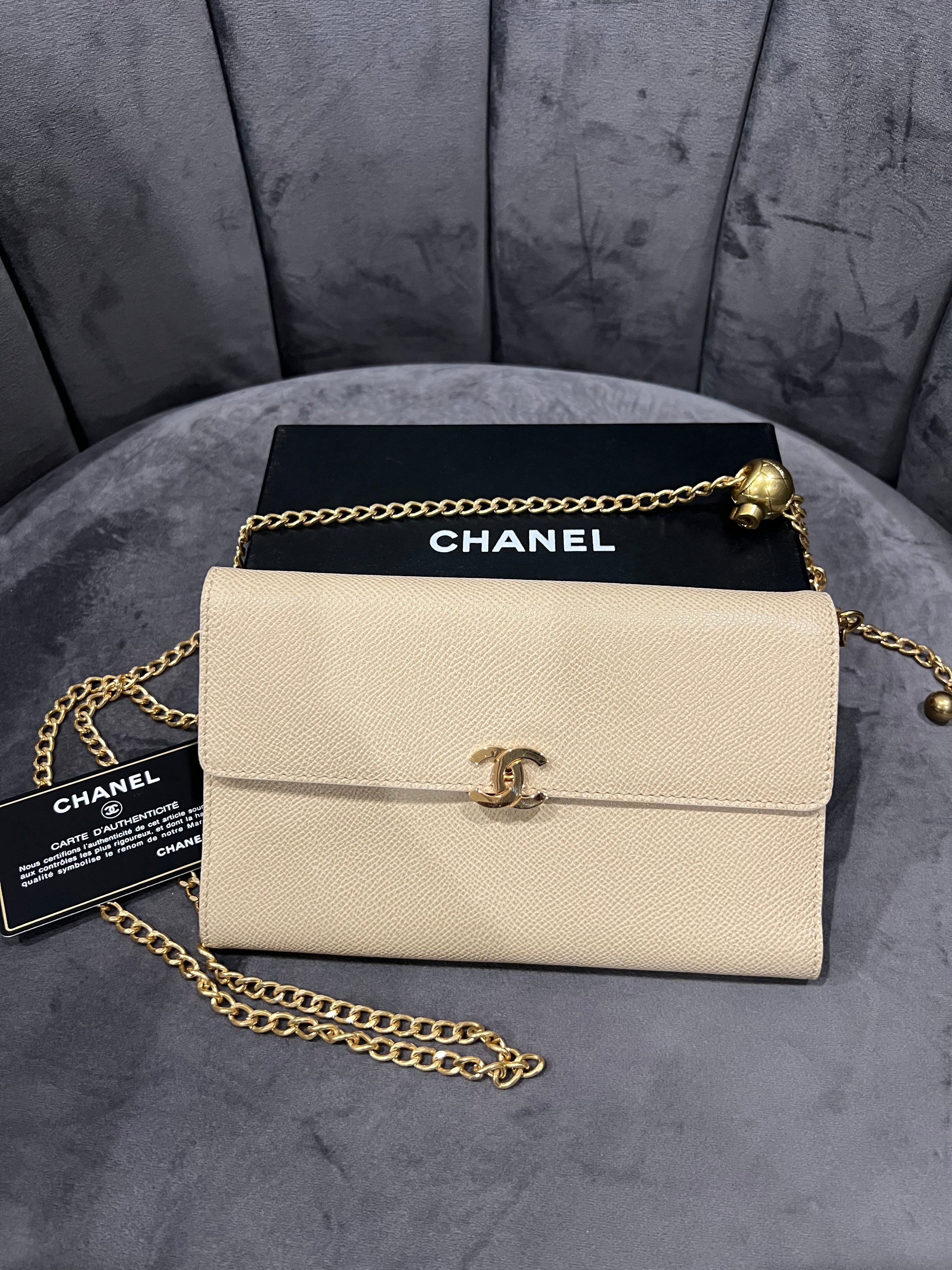 Chanel caviar beige clutch 24k gold hardware