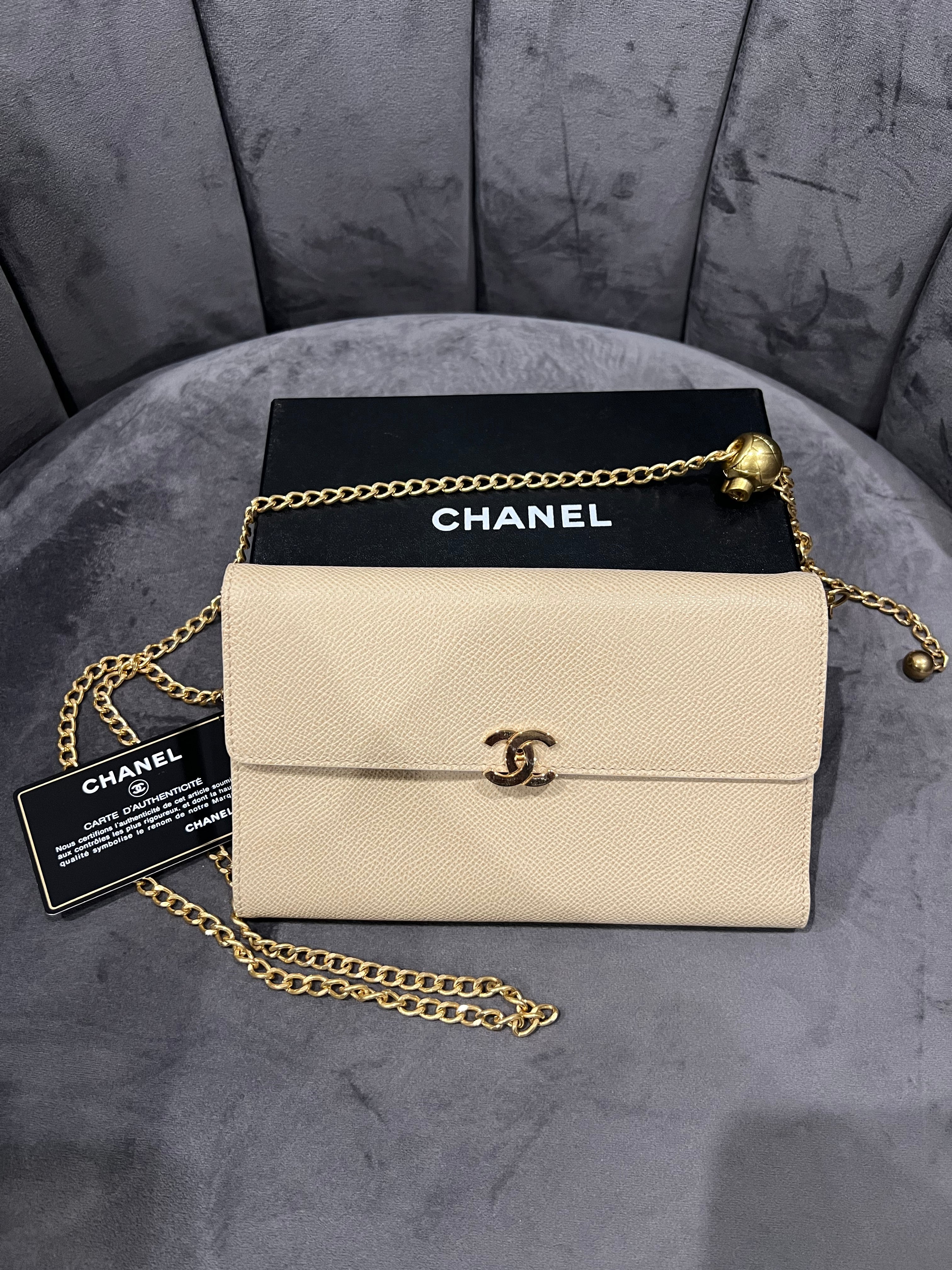 Chanel caviar beige clutch 24k gold hardware