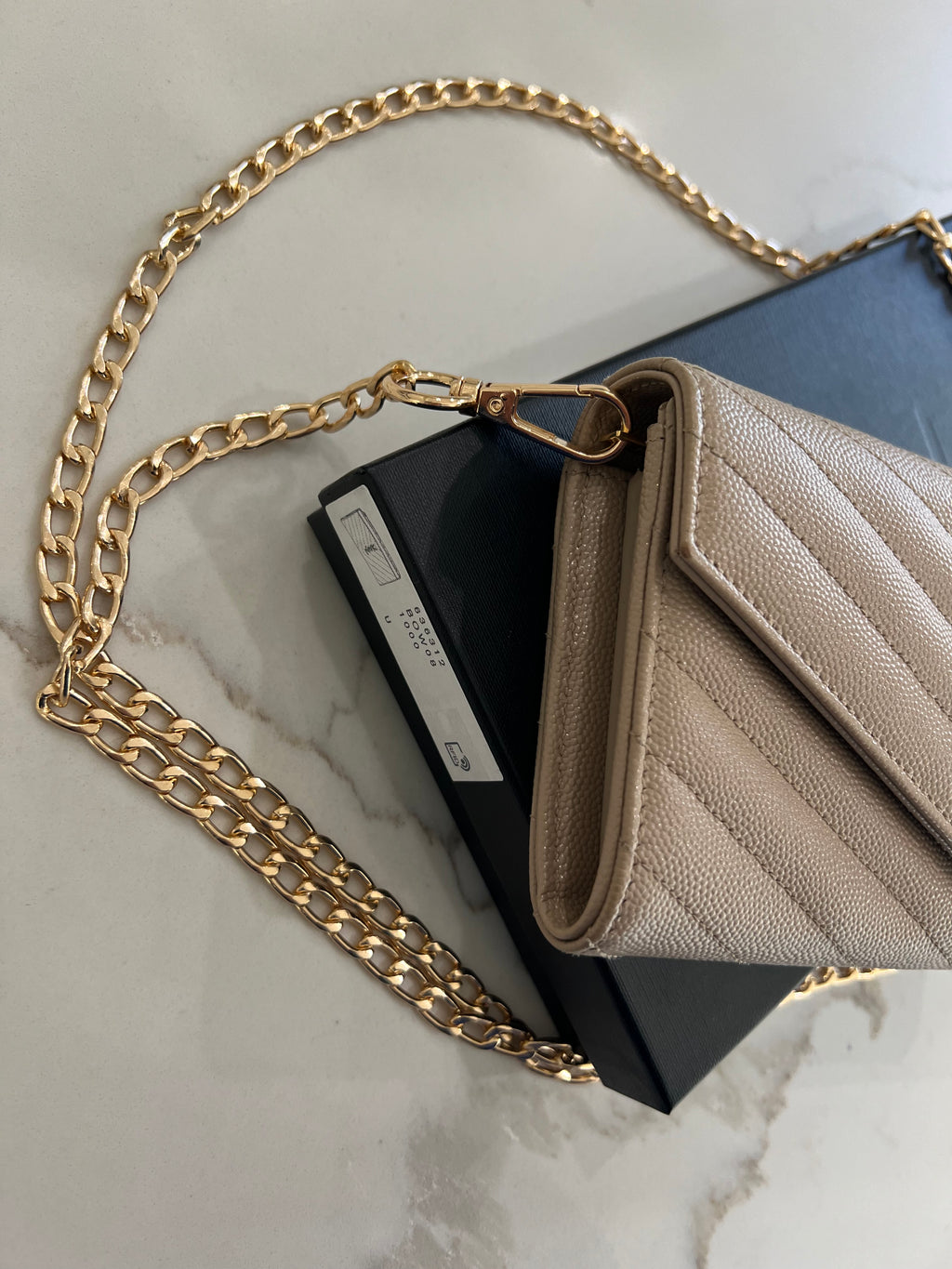 Beige Saint Laurent Cassandre Envelope Flap Wallet on Chain