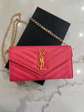 Pink YSL cassandre envelope wallet on chain