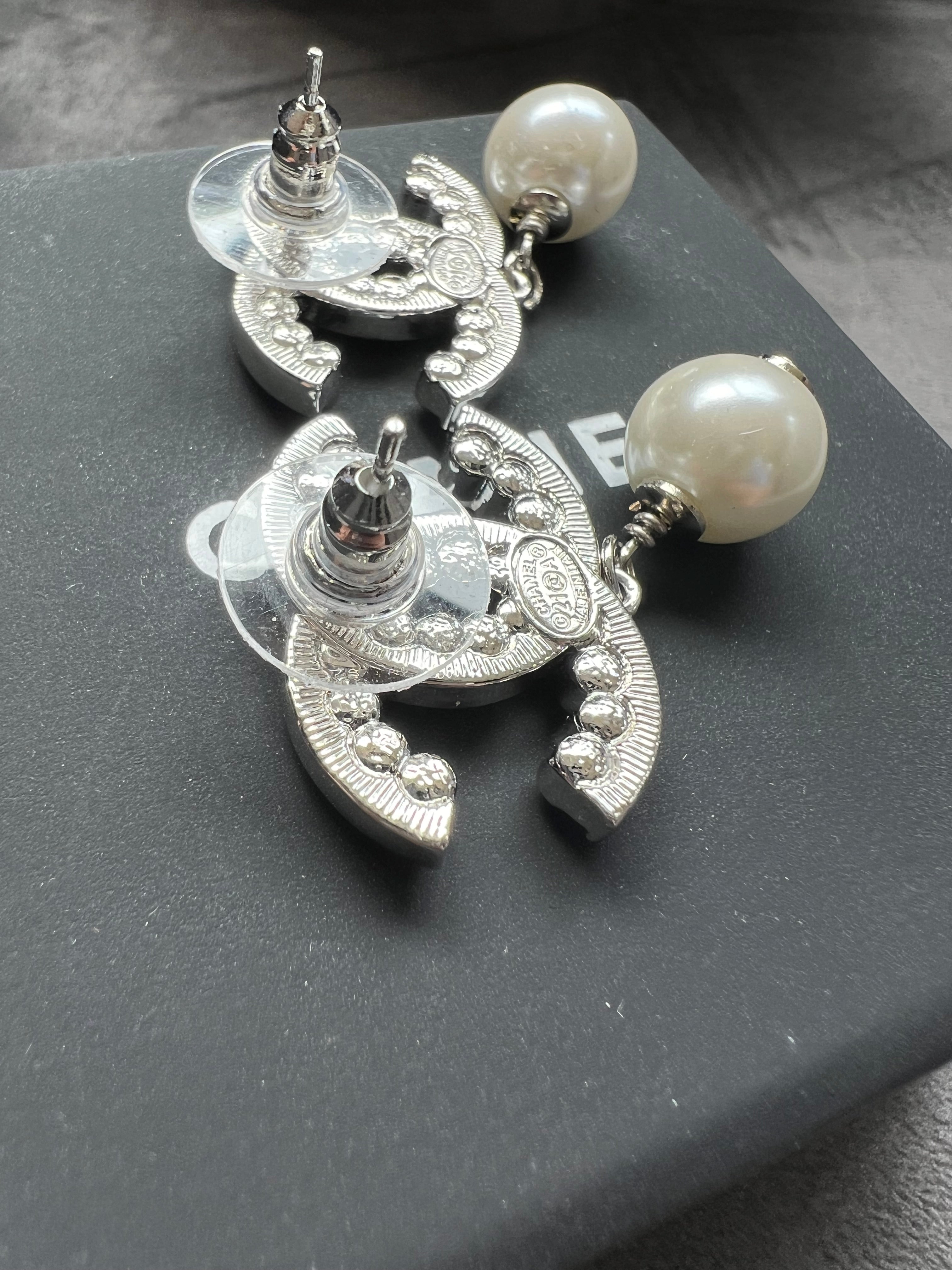 Chanel CC Crystal and Pearl Stud Earrings