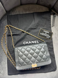 Chanel Caviar Quilted Boy Wallet On Chain WOC Black