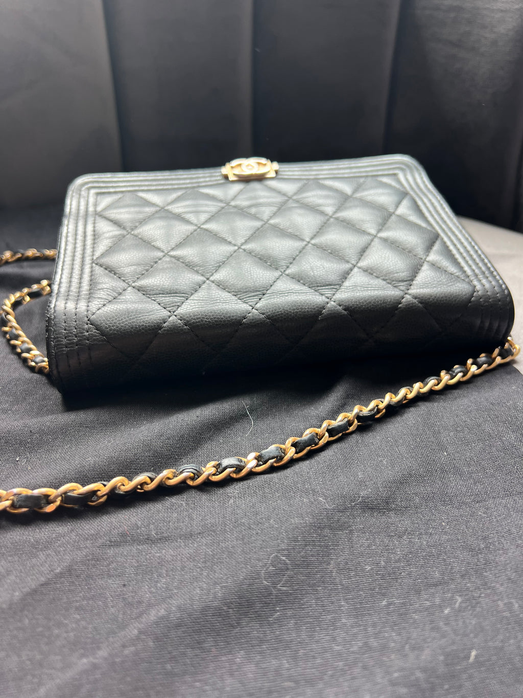 Chanel Caviar Quilted Boy Wallet On Chain WOC Black
