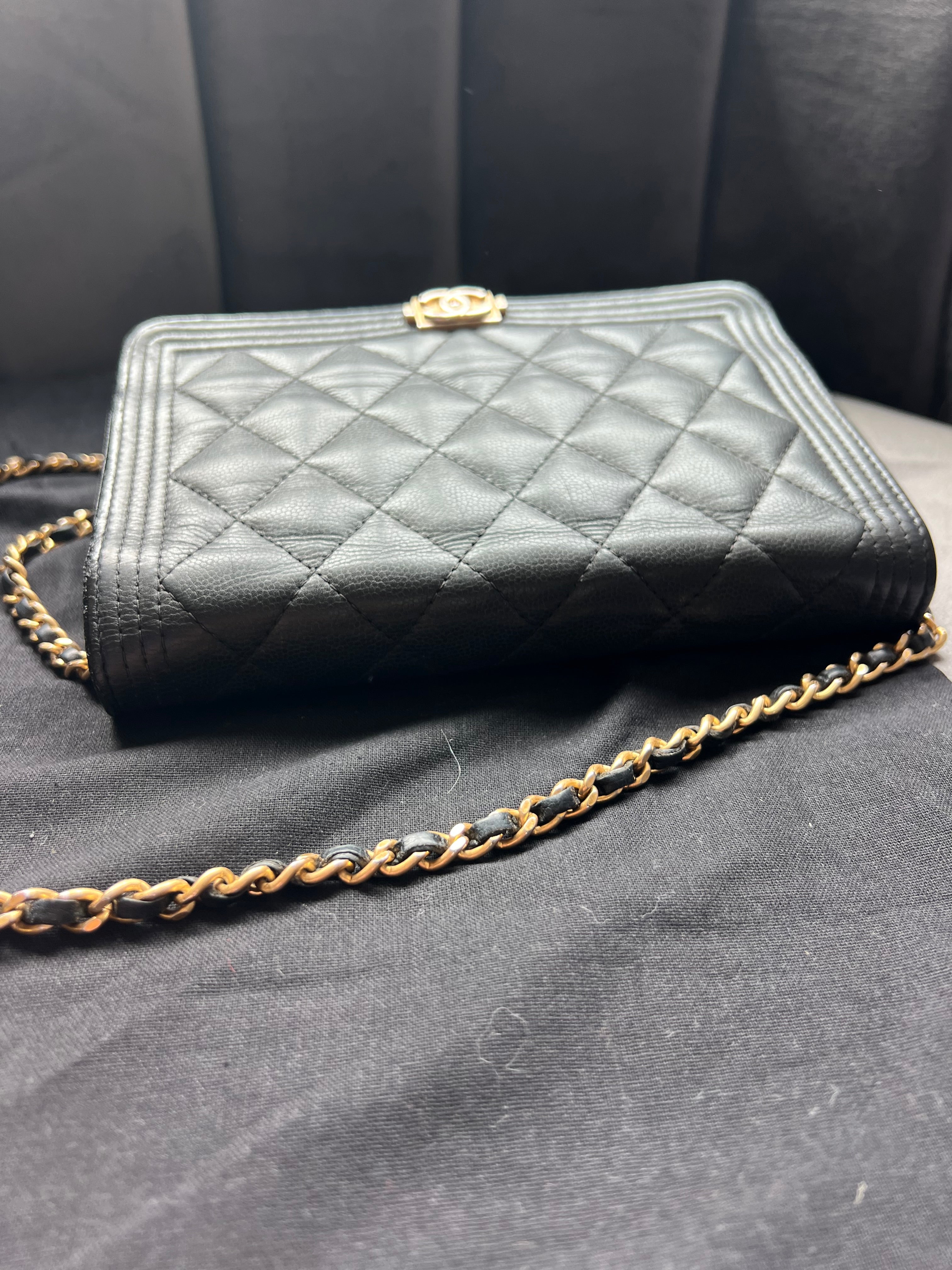 Chanel Caviar Quilted Boy Wallet On Chain WOC Black
