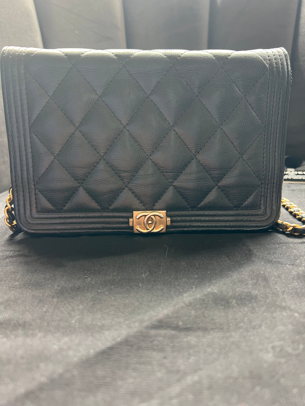 Chanel Caviar Quilted Boy Wallet On Chain WOC Black