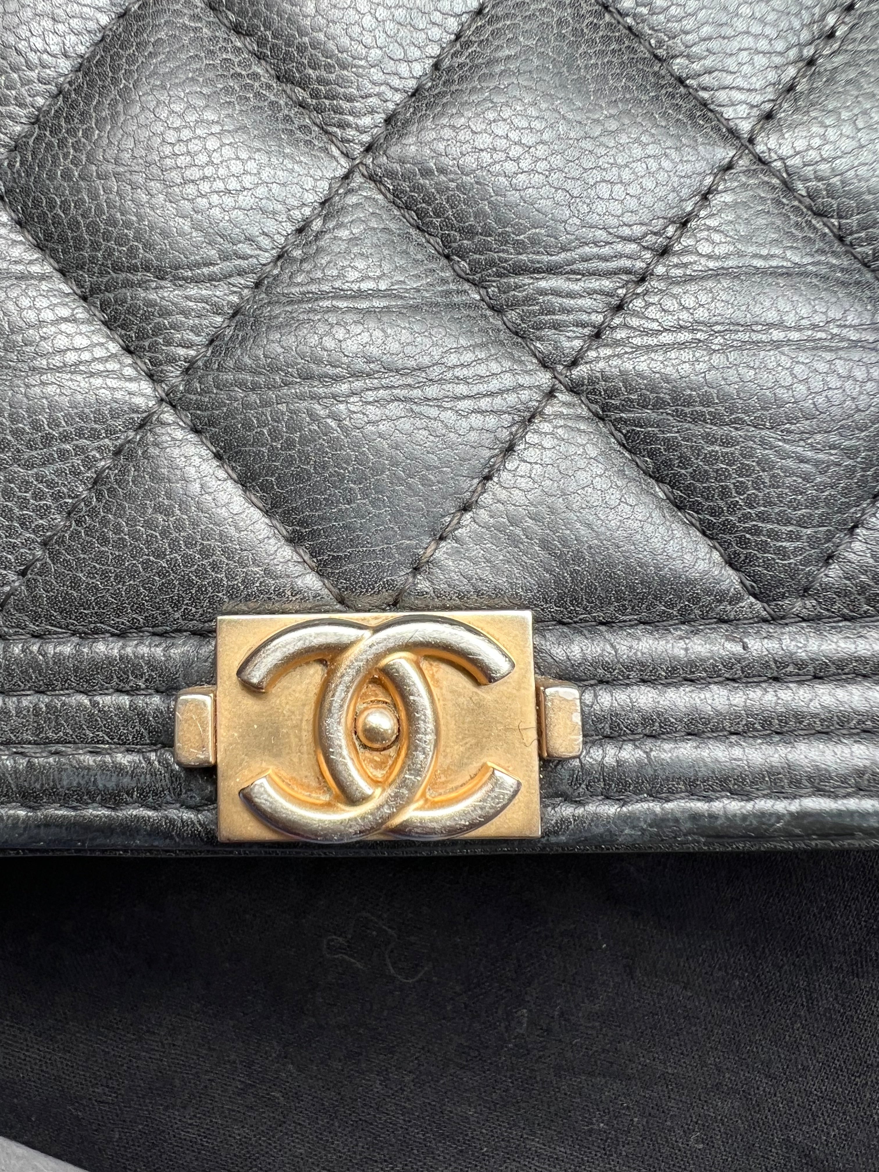 Chanel Caviar Quilted Boy Wallet On Chain WOC Black
