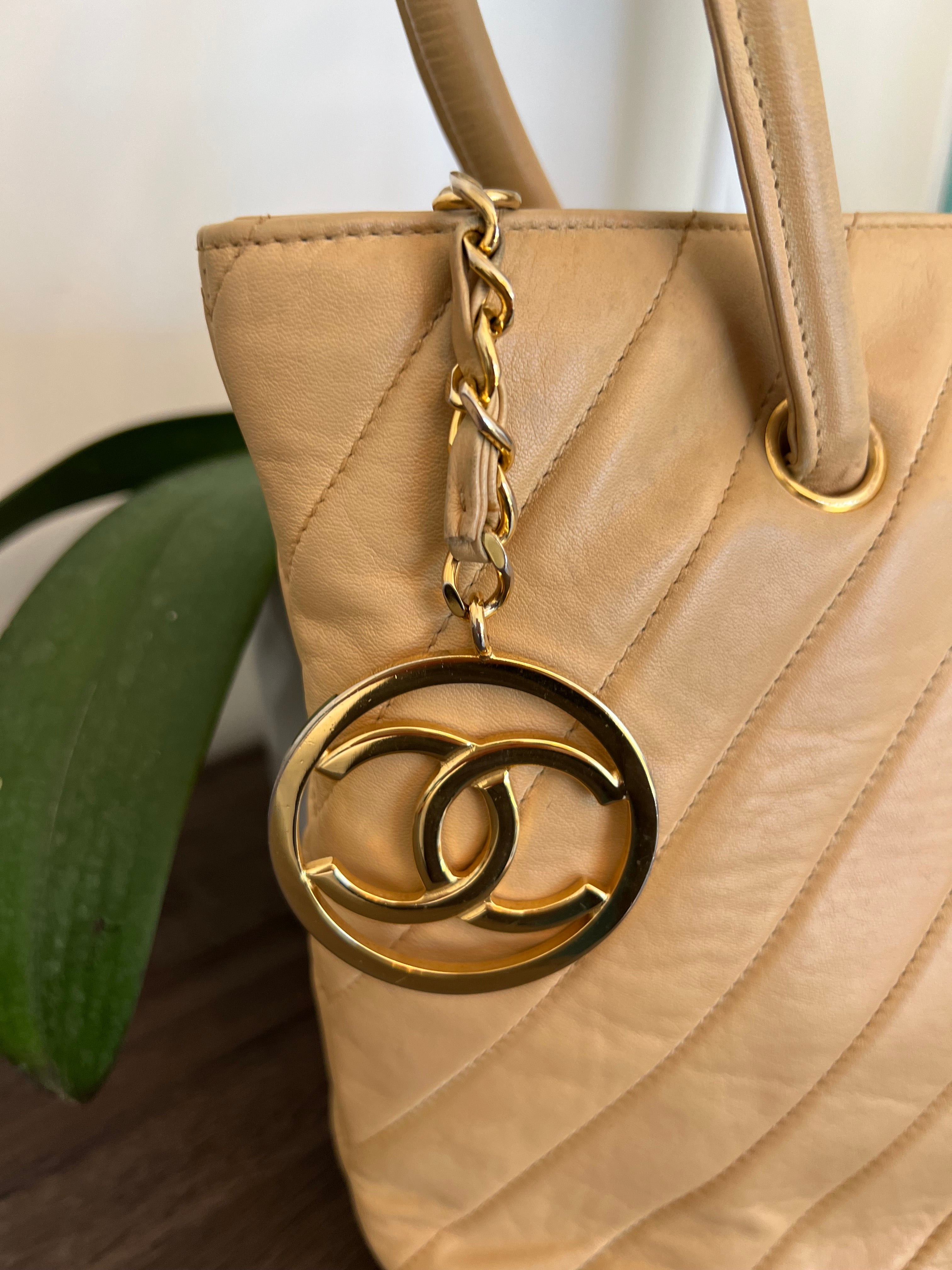 Chanel Chevron Tote in Beige Vintage 24k gold