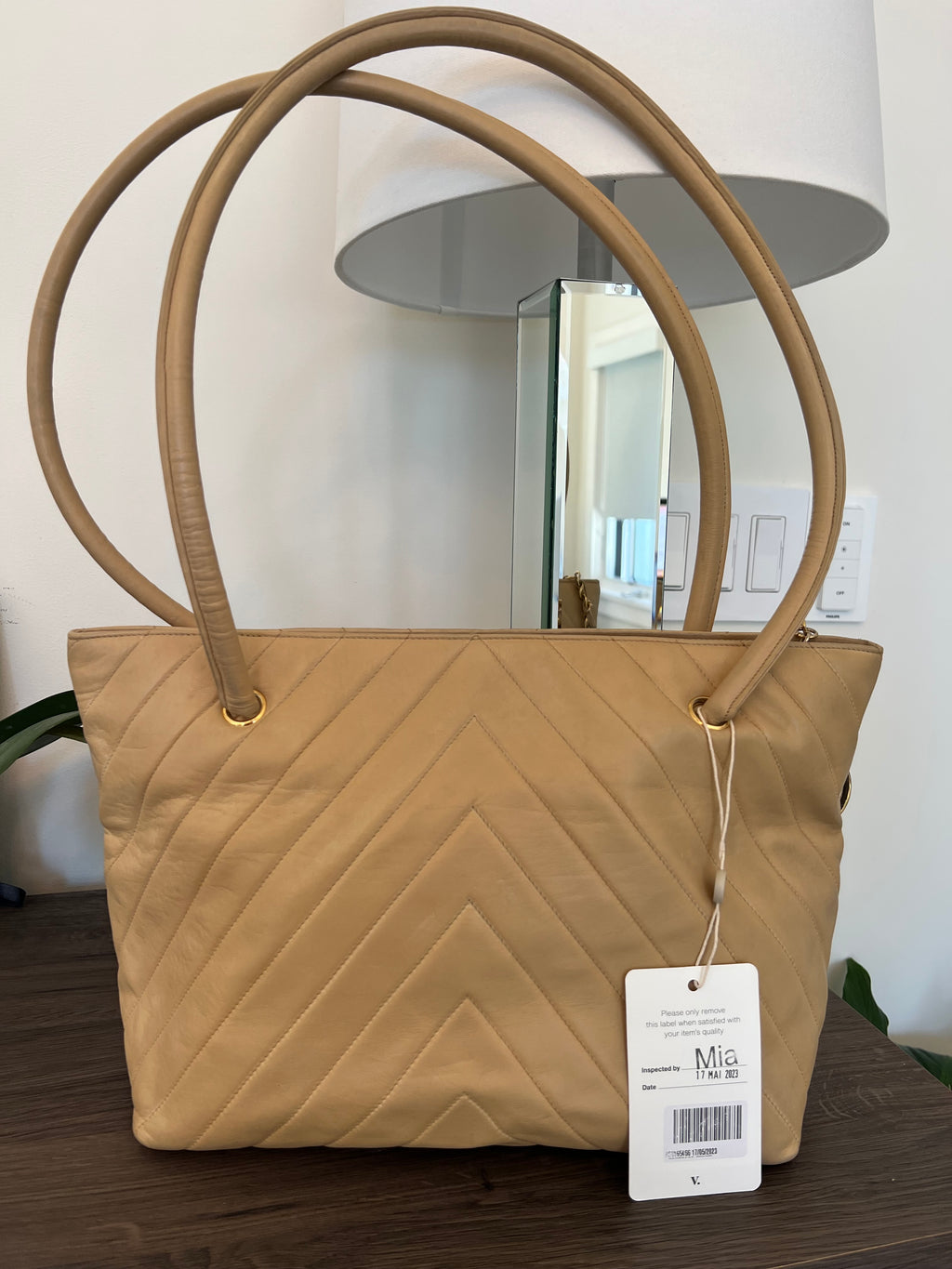 Chanel Chevron Tote in Beige Vintage 24k gold