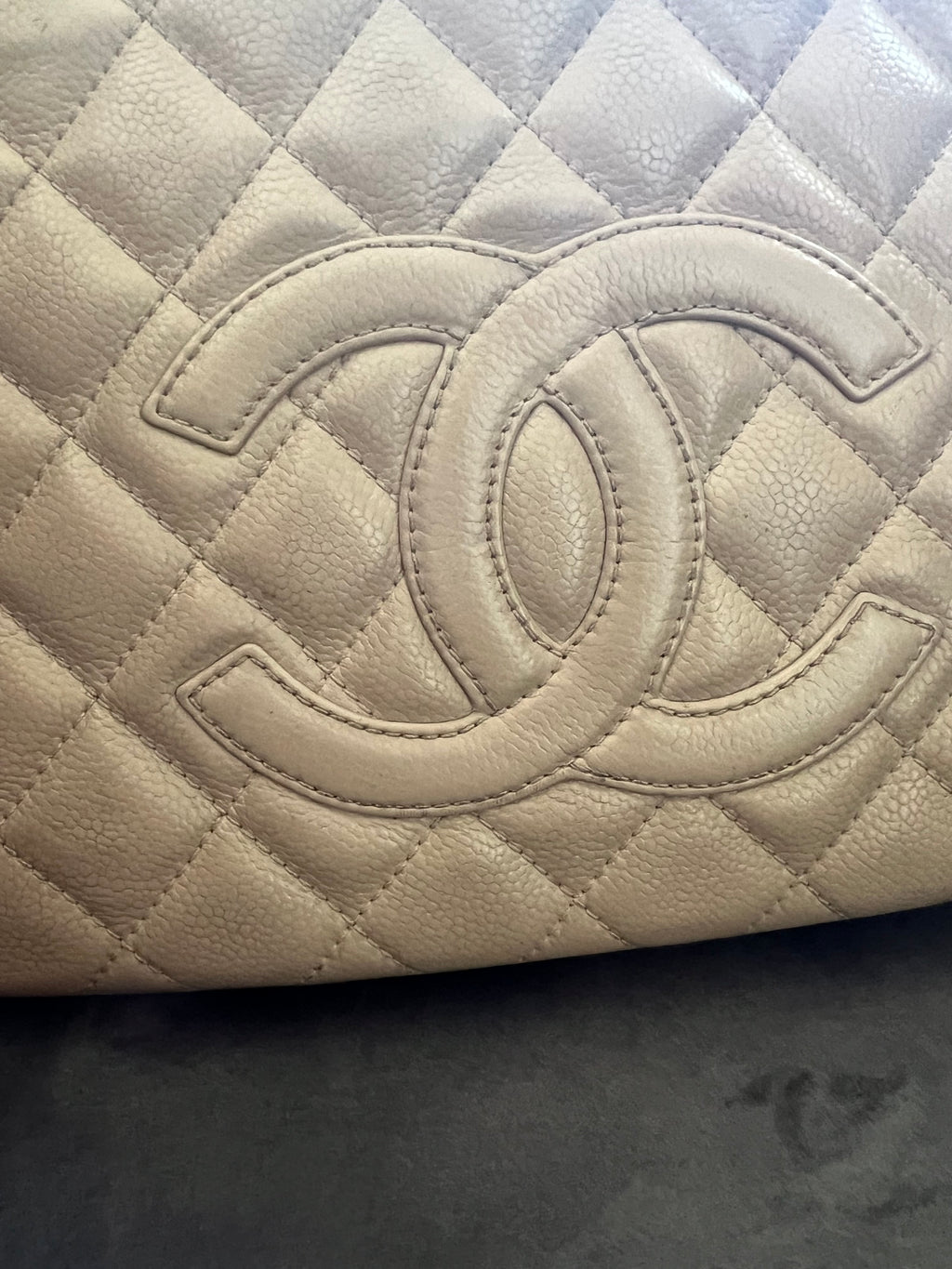 CHANEL Caviar Quilted Petite Shopping Tote PST beige