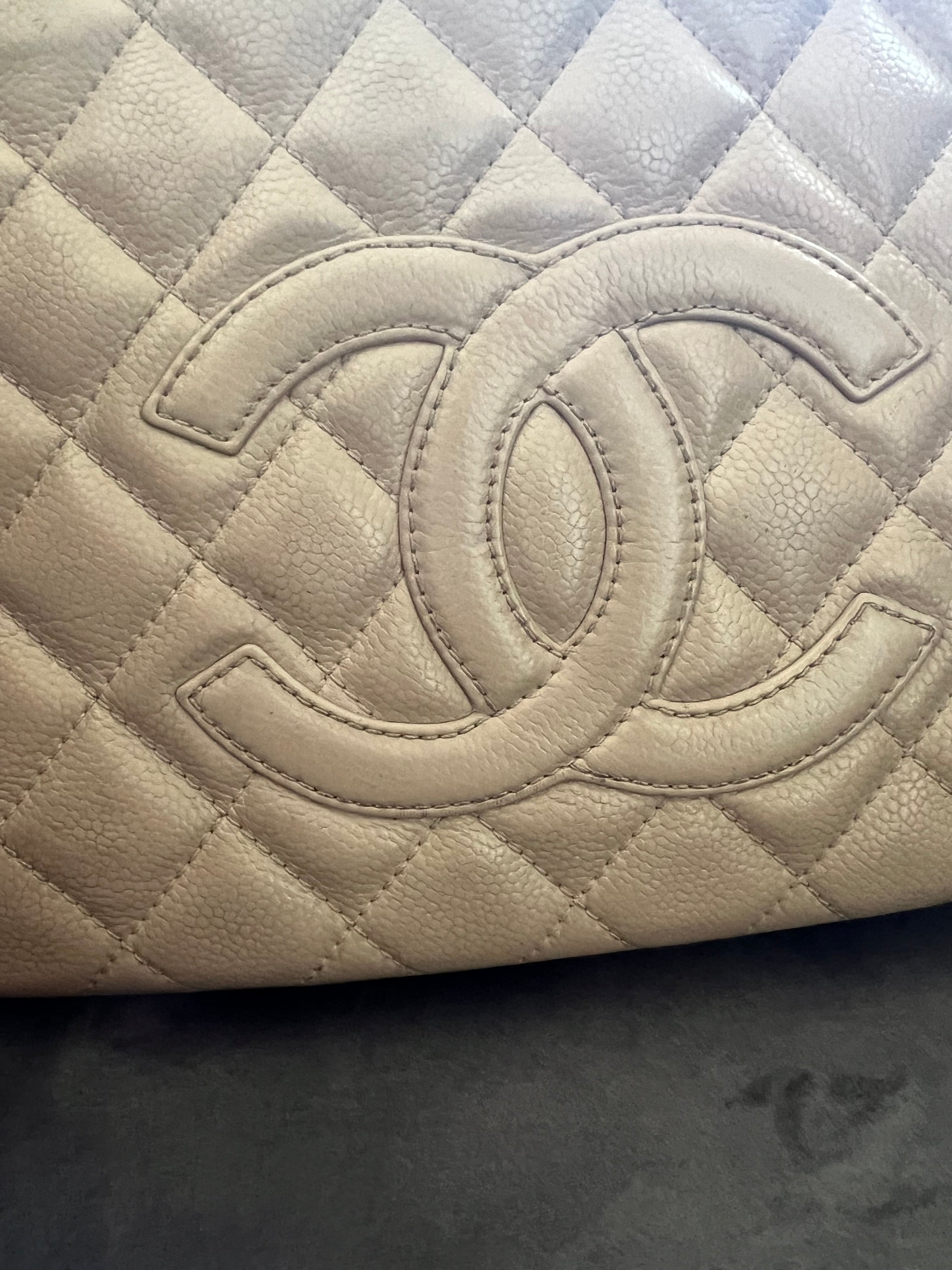 CHANEL Caviar Quilted Petite Shopping Tote PST beige