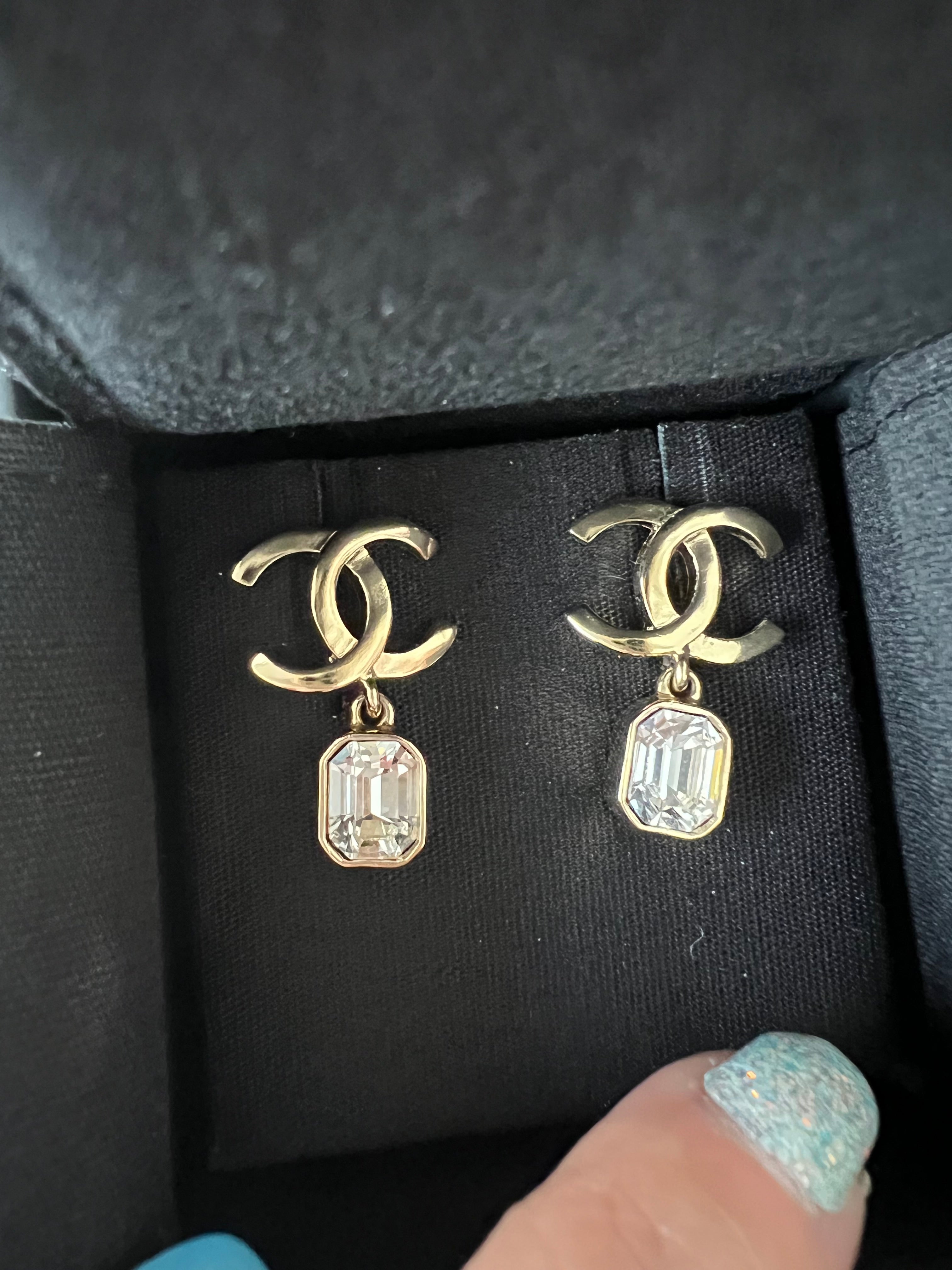 Chanel strass gold drop earrings