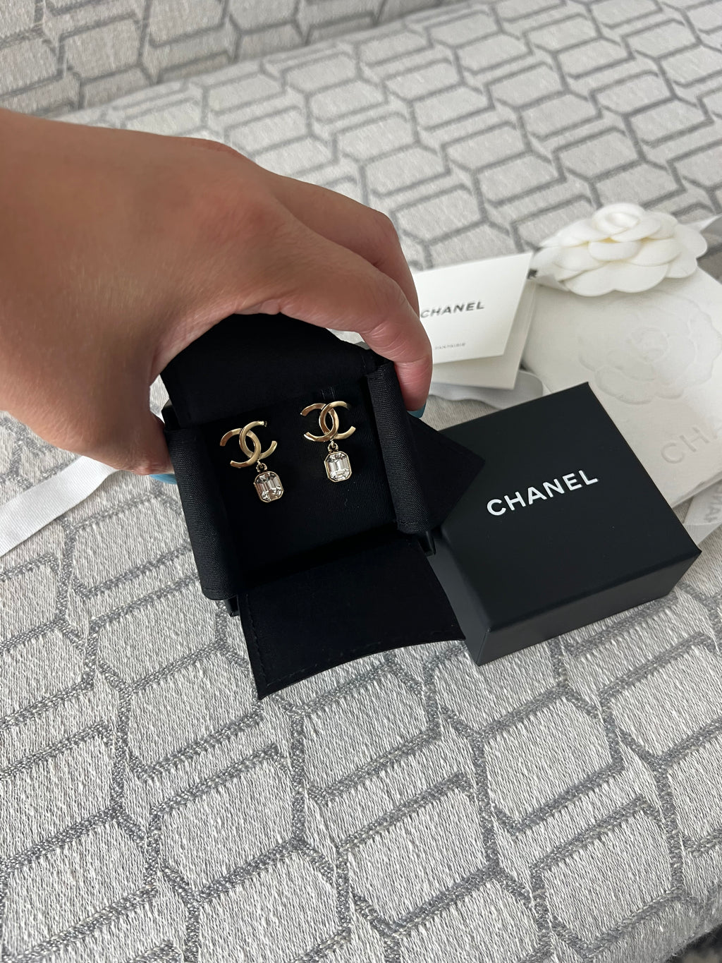 Chanel strass gold drop earrings
