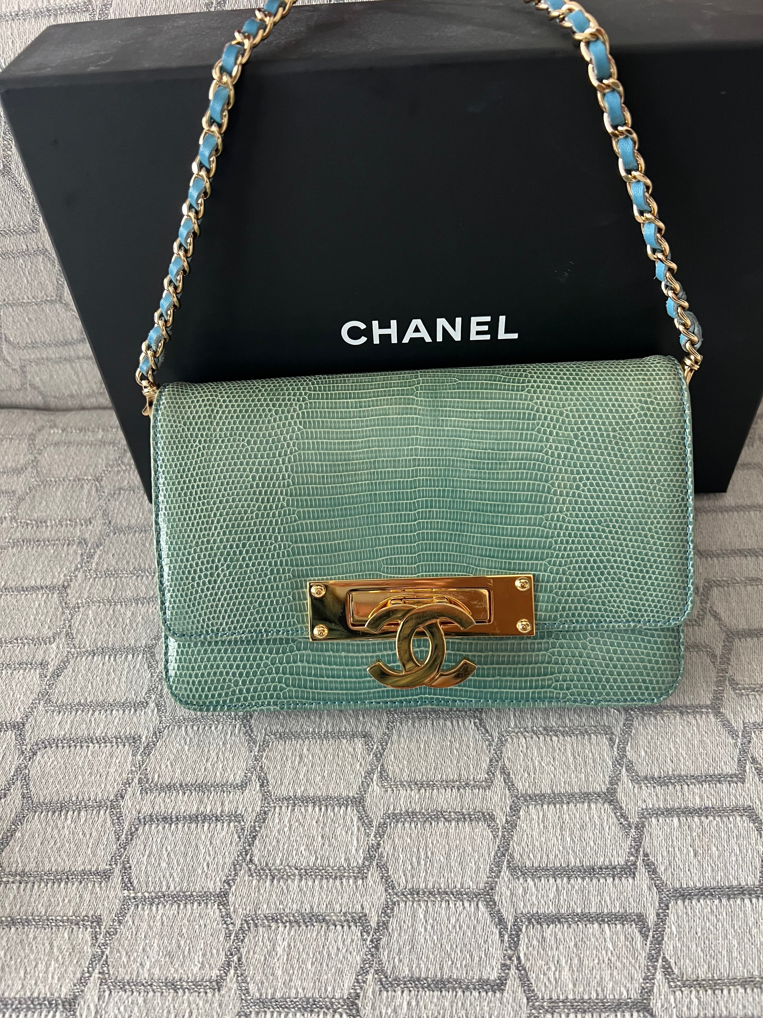 Chanel turquoise golden class lizard skin