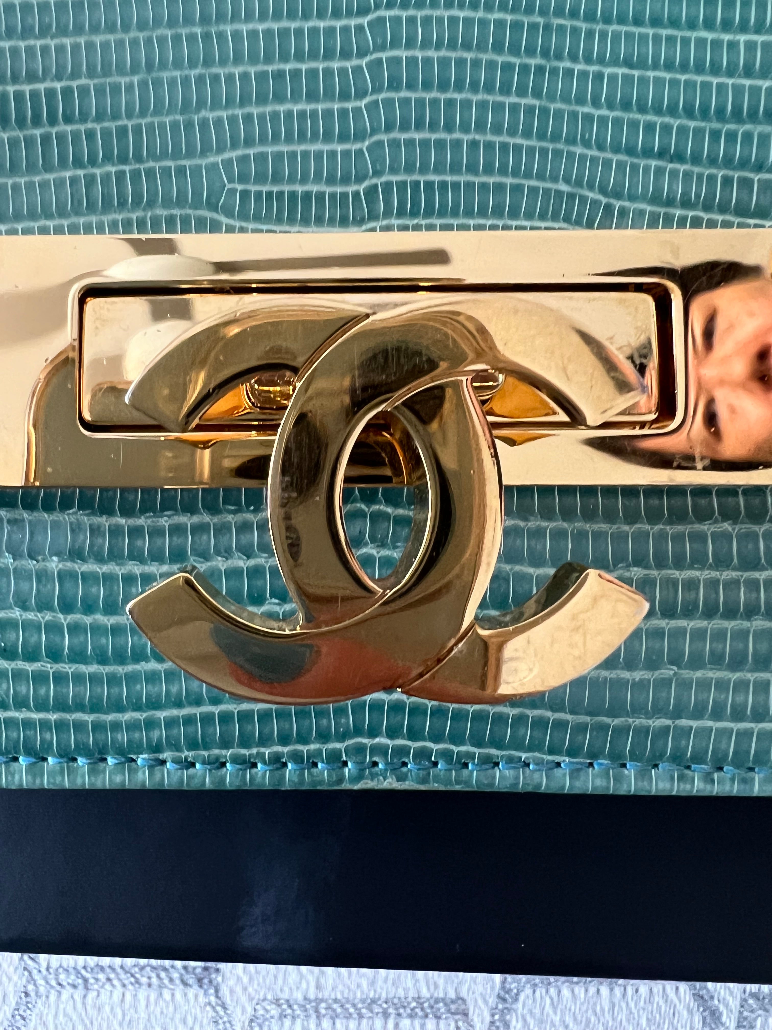 Chanel turquoise golden class lizard skin