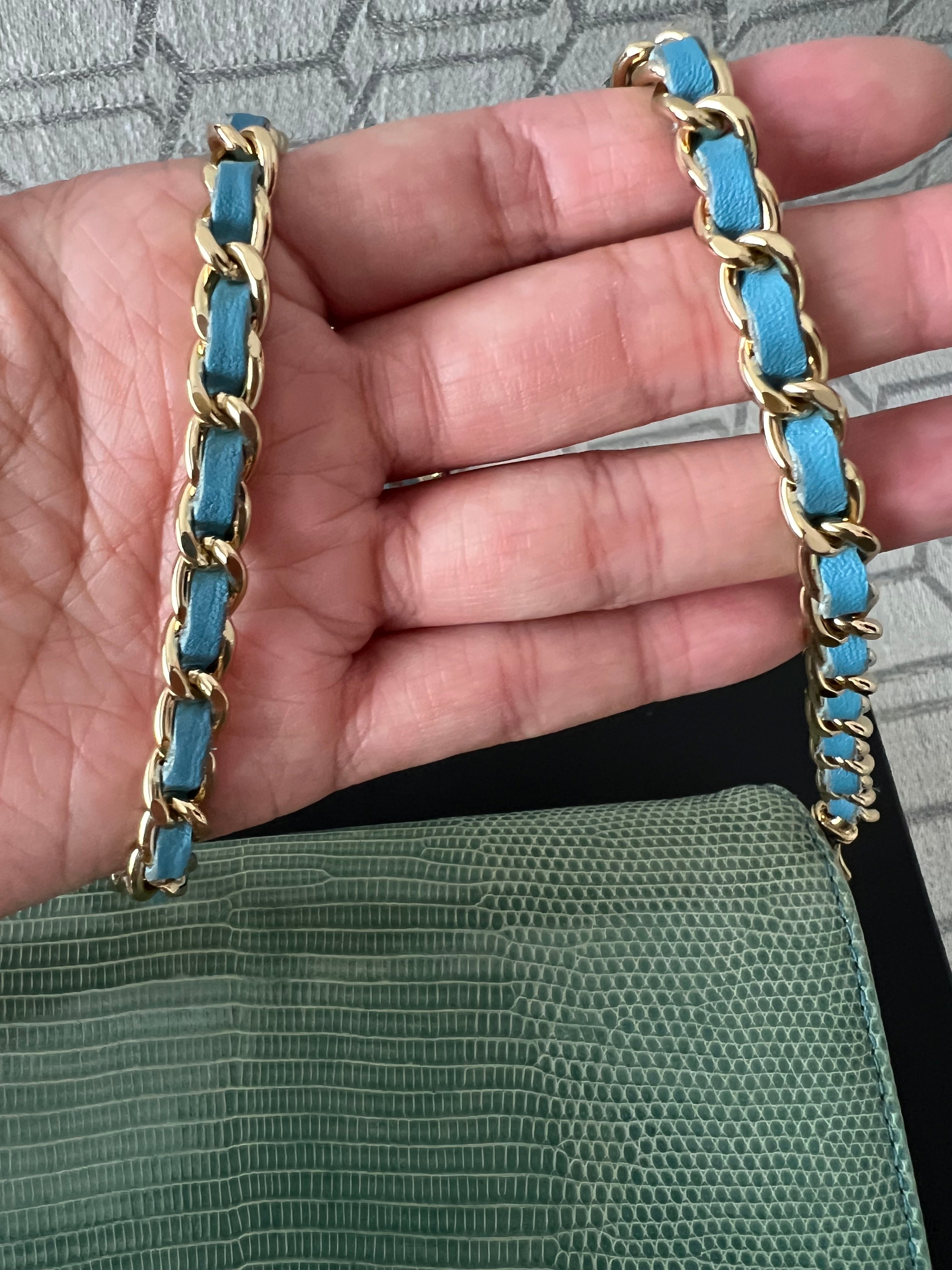Chanel turquoise golden class lizard skin